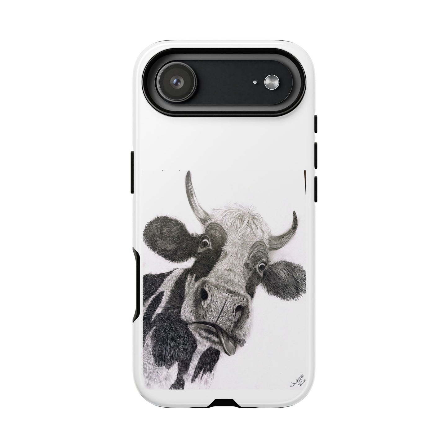 Cow Sketch Tough Phone Case — Protective iPhone Cover with Whimsical Cow Illustration