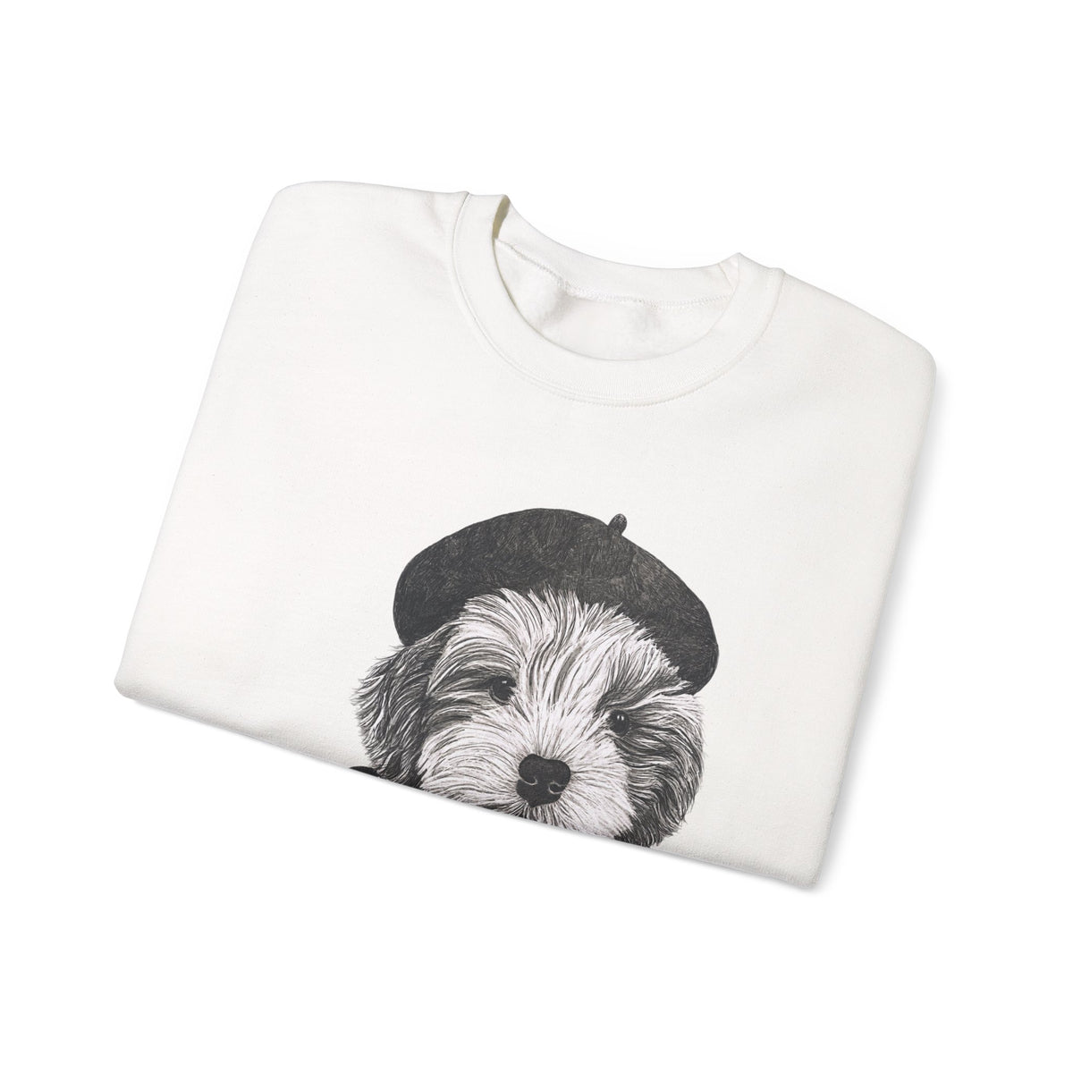 French Pup Pierre Coffee Sweatshirt — Cute Puppy in Beret Graphic Crewneck