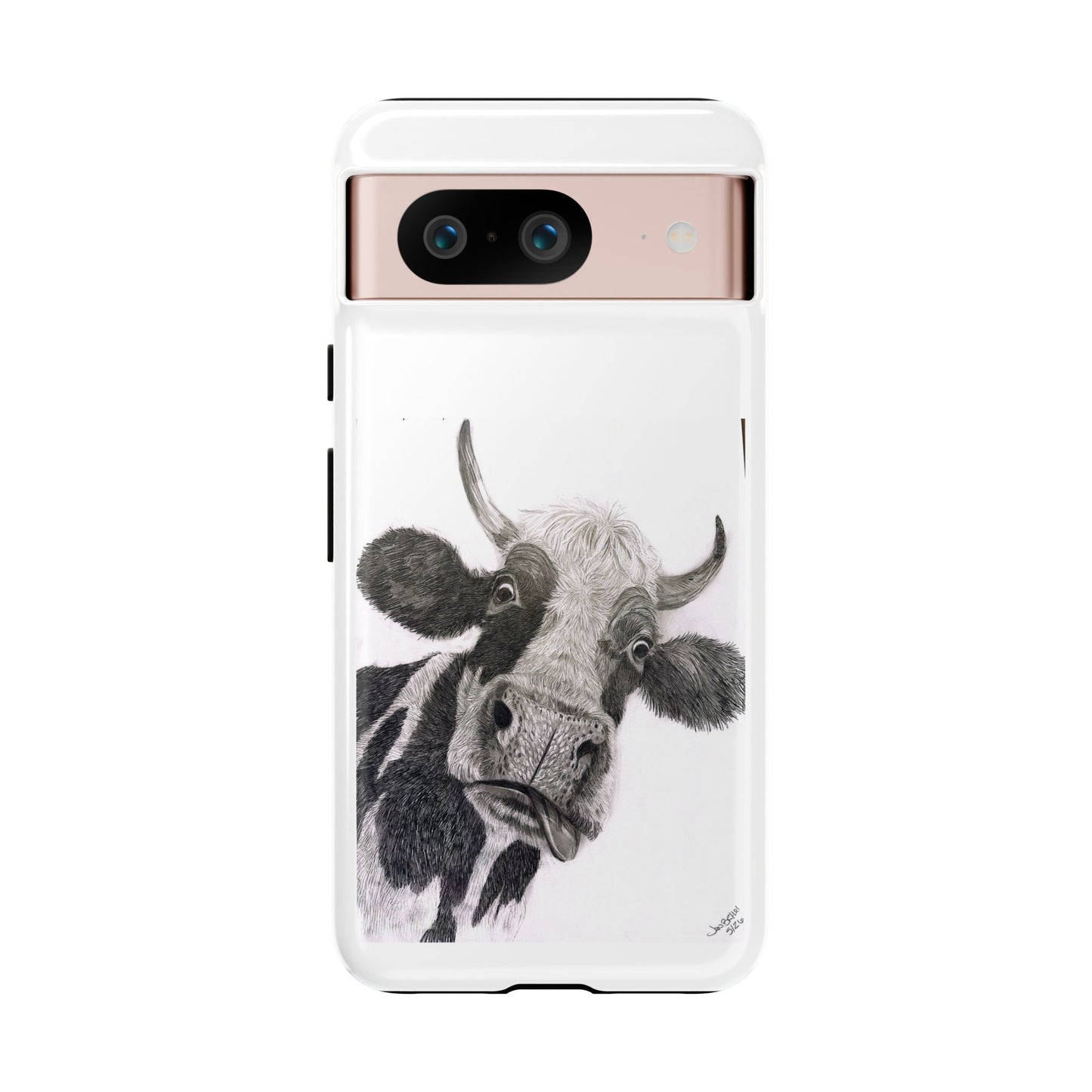 Cow Sketch Tough Phone Case — Protective iPhone Cover with Whimsical Cow Illustration