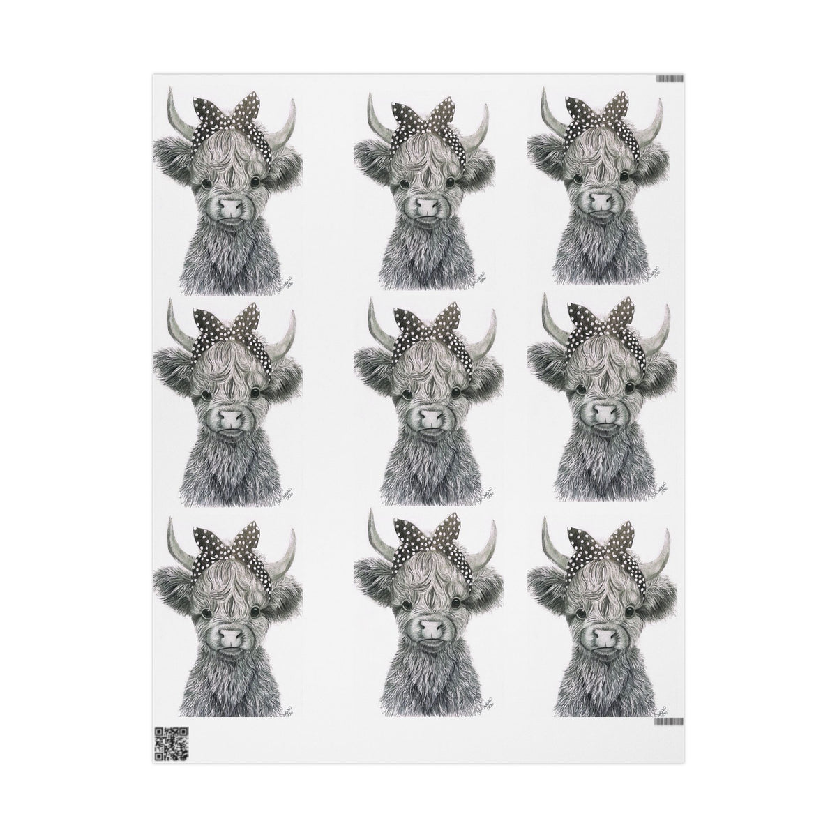 Highland Cow Wrapping Paper Roll — Black & White Highland Cattle Gift Wrap