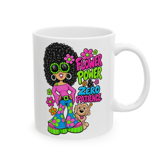 Flower power Ceramic Mug — Retro hippie Girl  Coffee Cup (11oz/15oz)