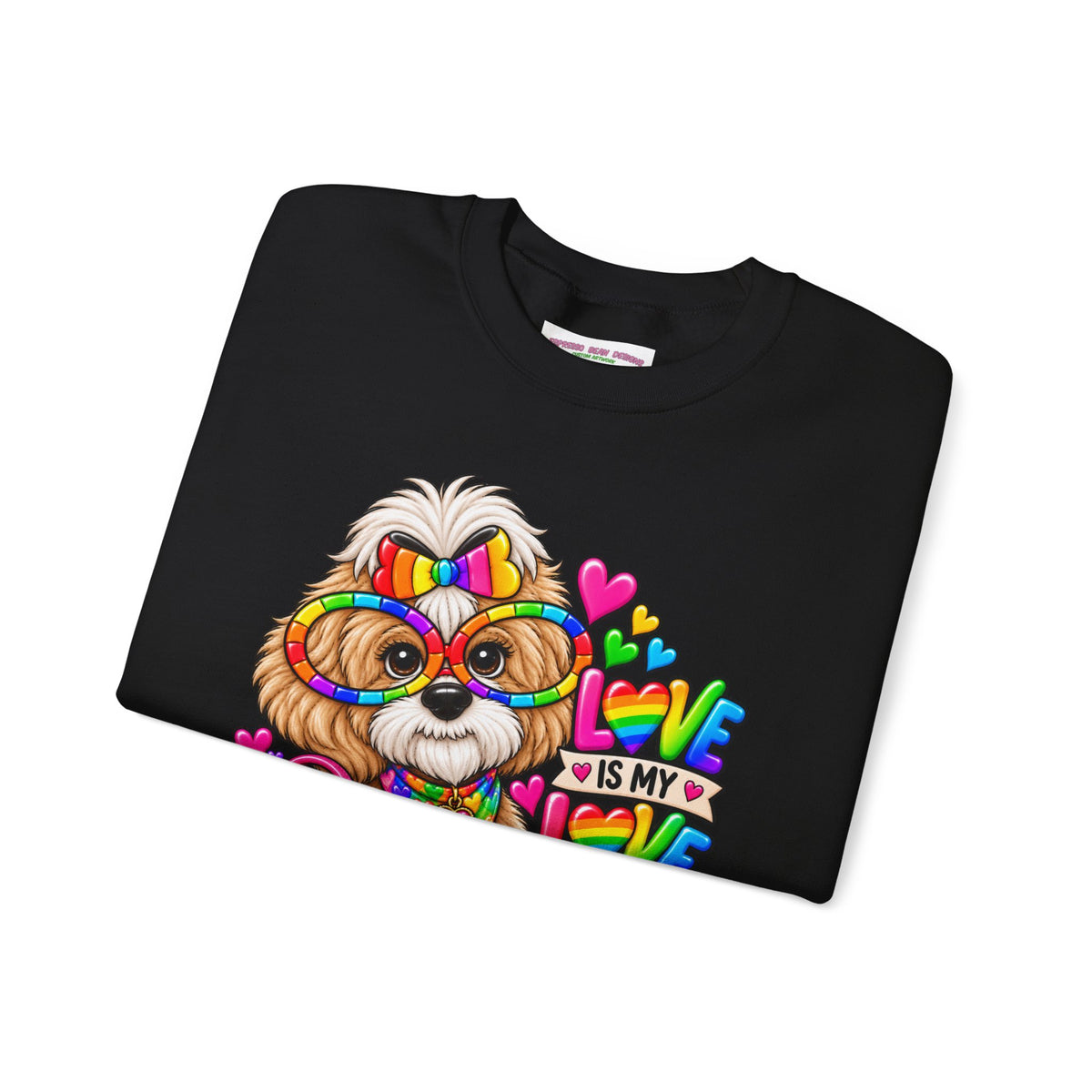 Rainbow Pup Crewneck Sweatshirt — "Love Is My Love Language" Cute Pride Dog Graphic