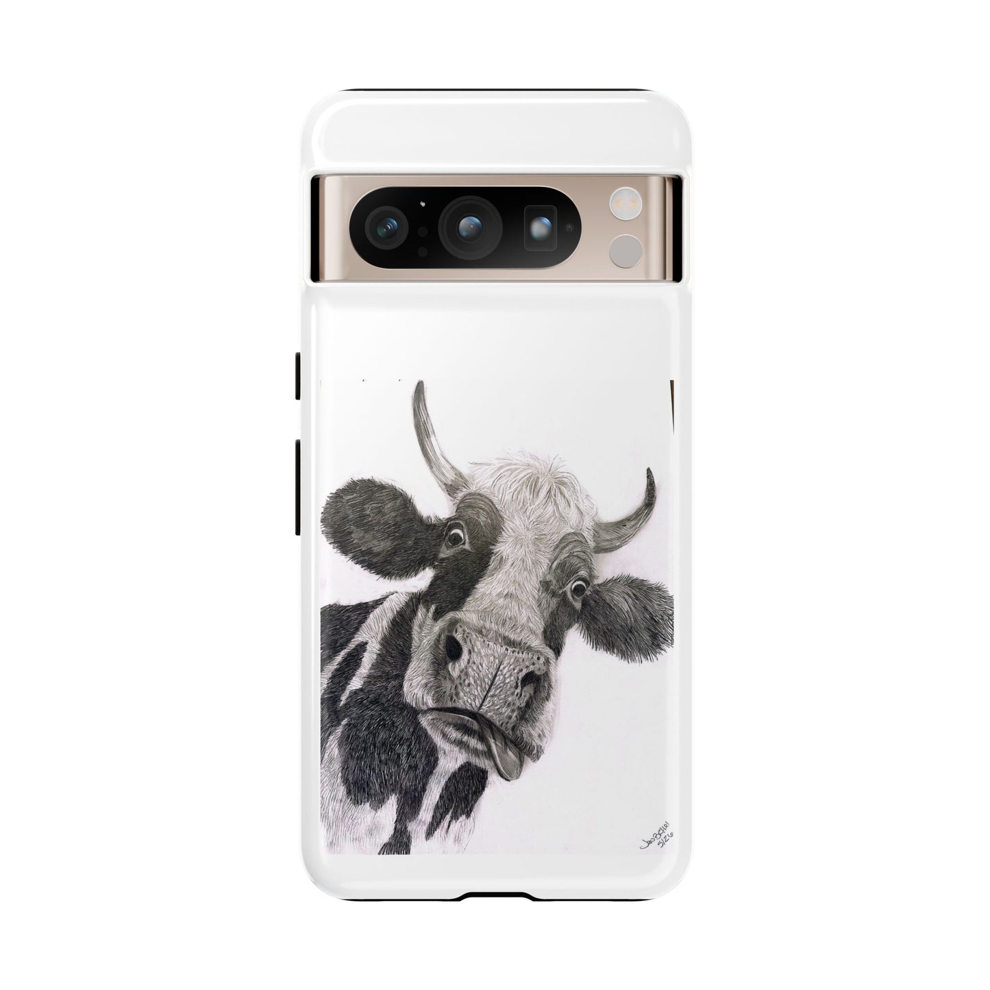 Cow Sketch Tough Phone Case — Protective iPhone Cover with Whimsical Cow Illustration