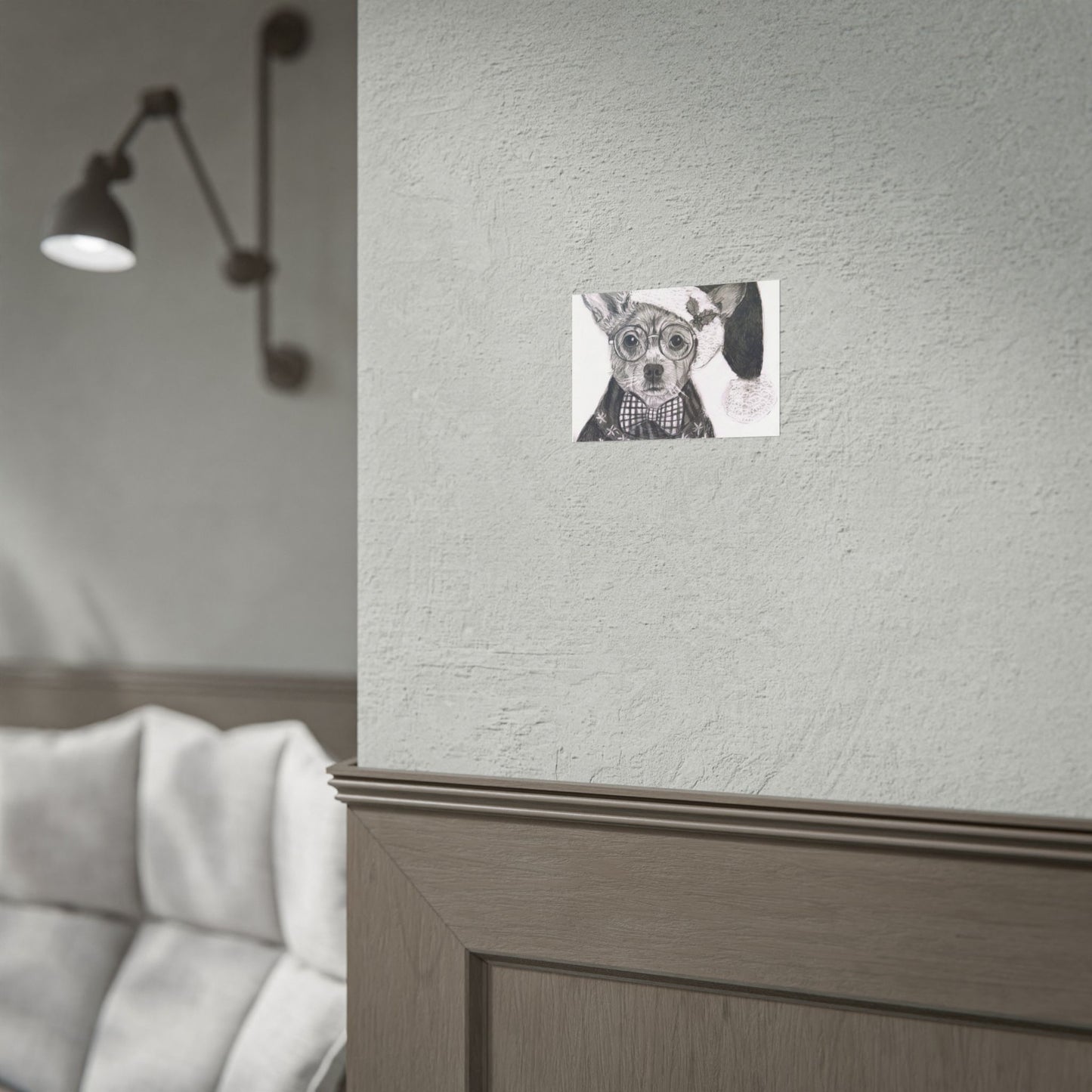 Brutus in Santa Hat Rolled Poster — Holiday Dog Art Print