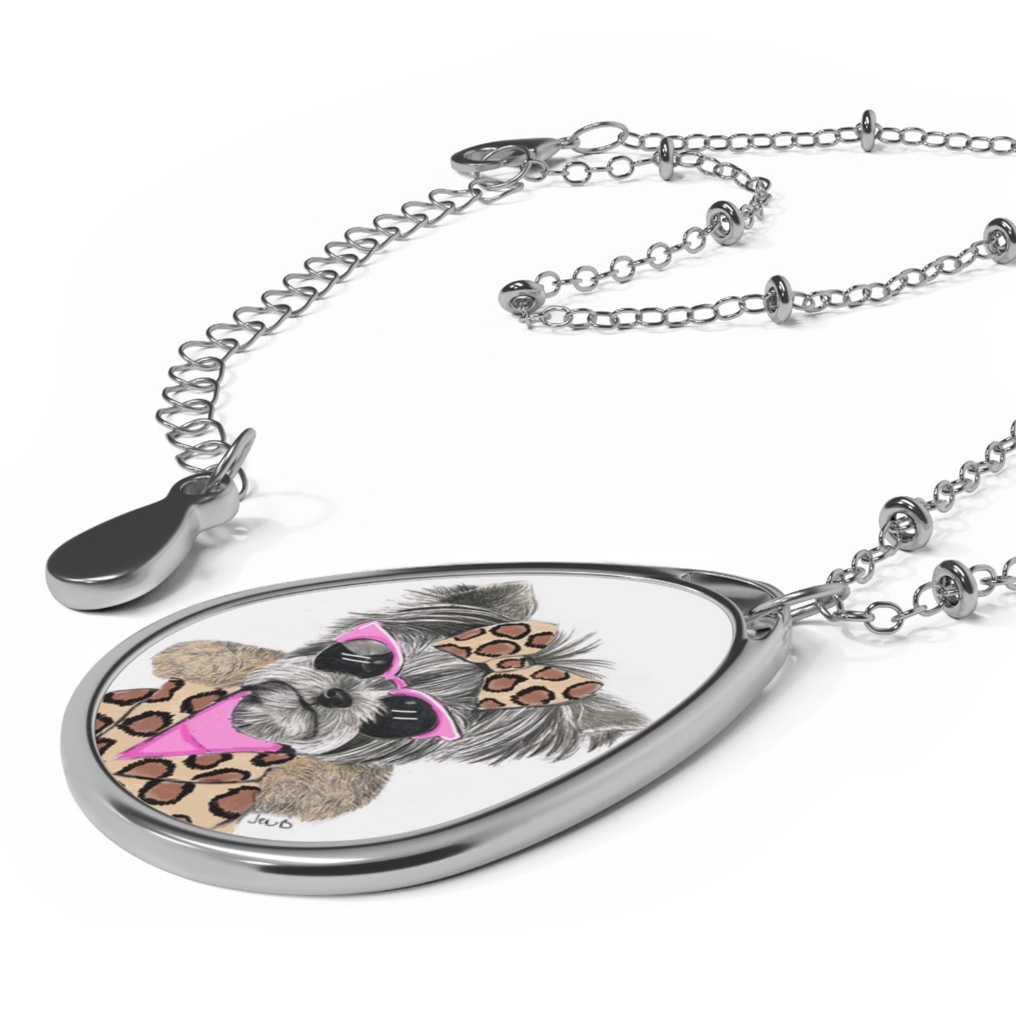 Oval Necklace - Leopard Bow Pup Pendant | Cute Dog Jewelry Gift