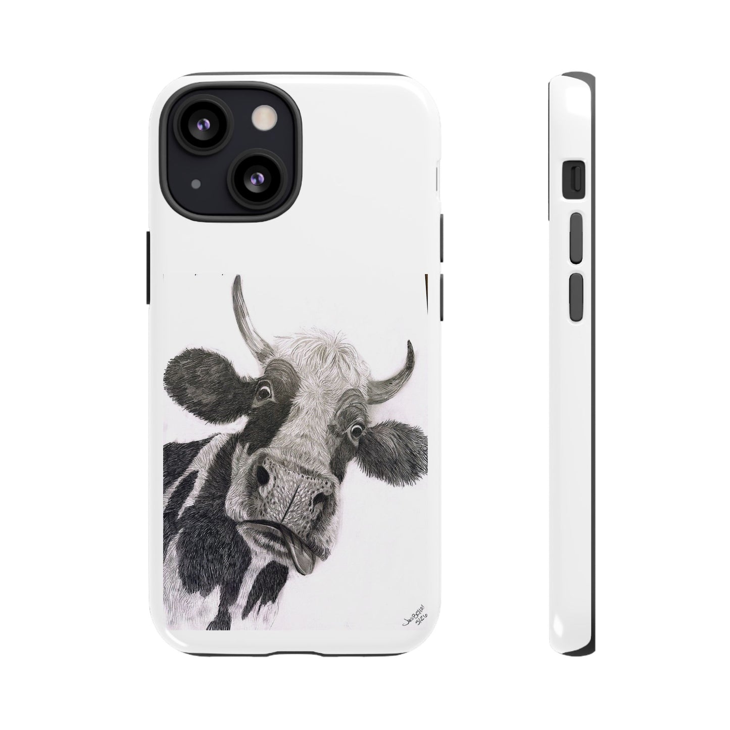 Cow Sketch Tough Phone Case — Protective iPhone Cover with Whimsical Cow Illustration