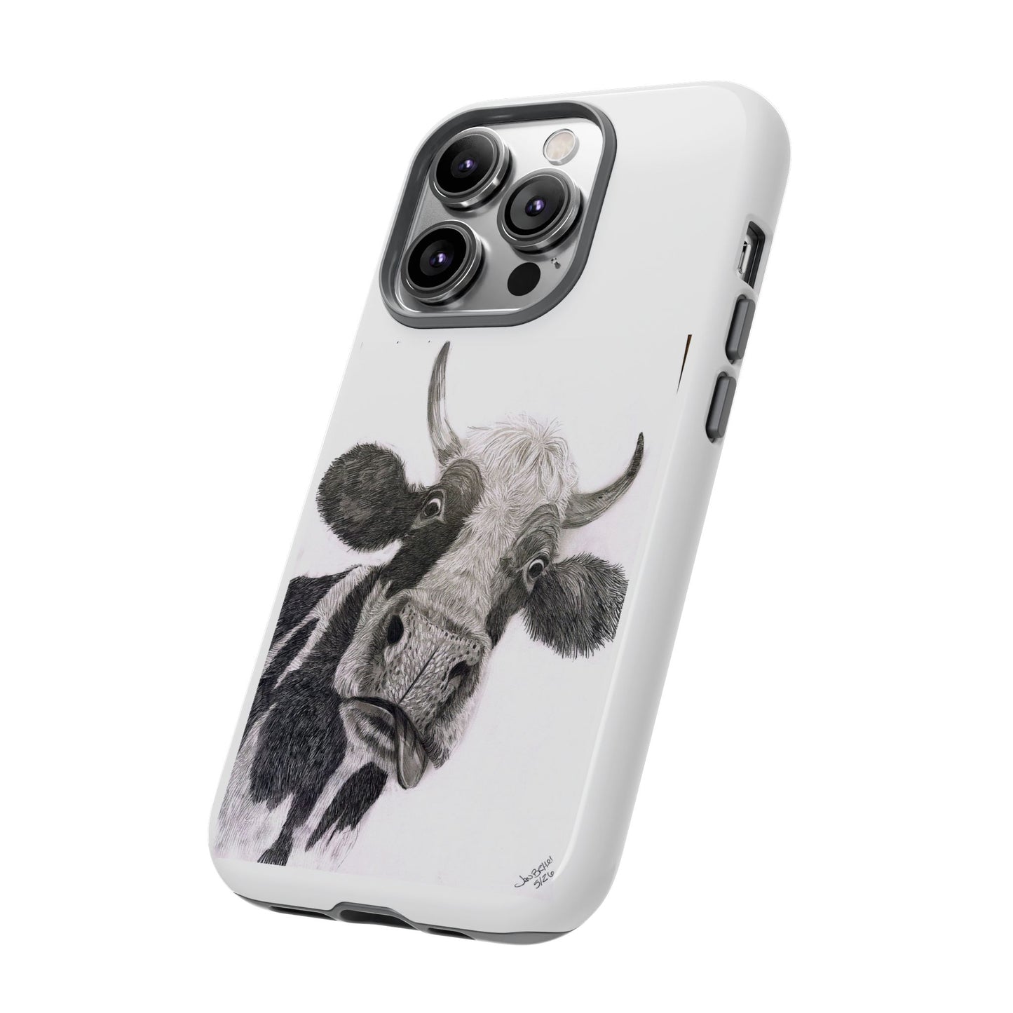Cow Sketch Tough Phone Case — Protective iPhone Cover with Whimsical Cow Illustration