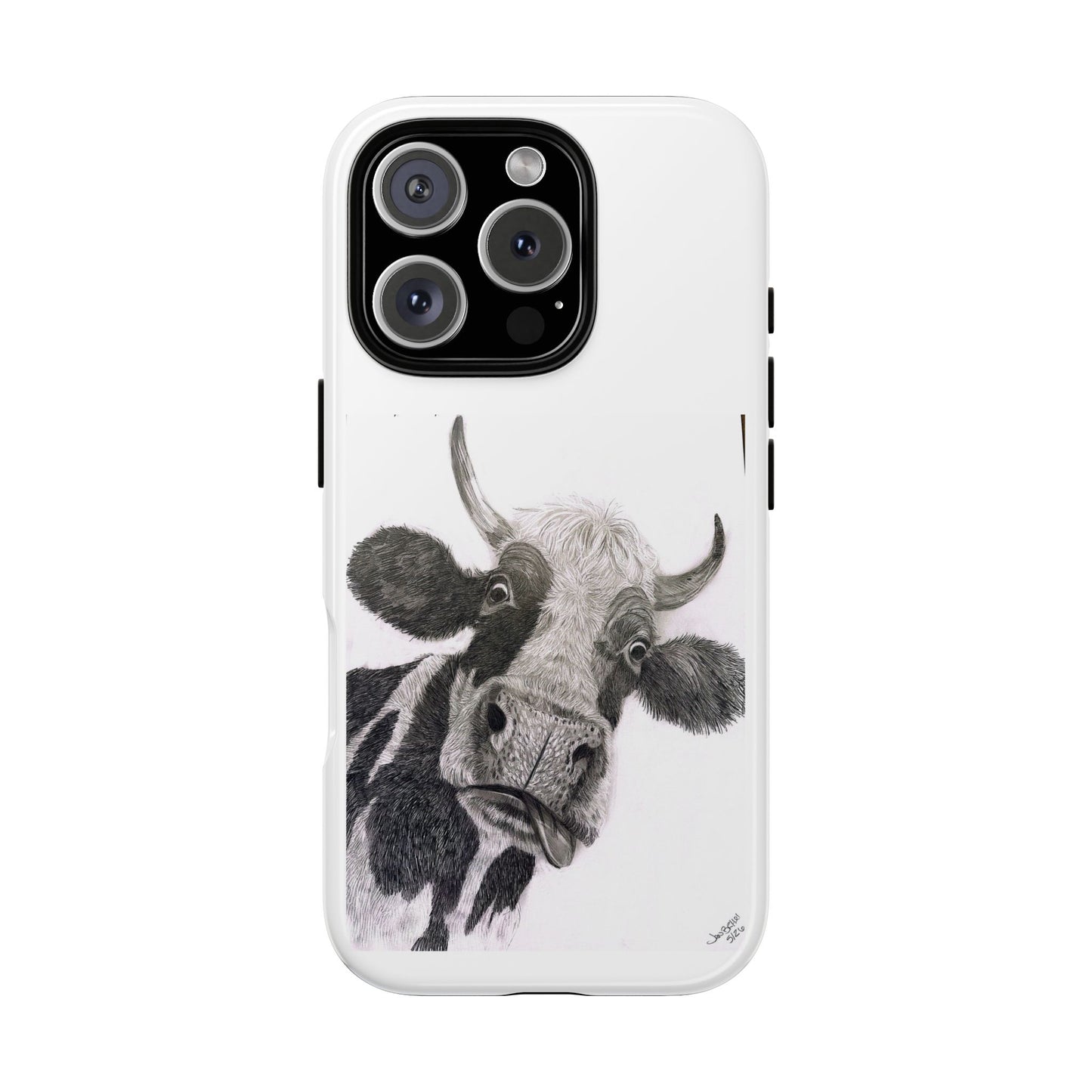 Cow Sketch Tough Phone Case — Protective iPhone Cover with Whimsical Cow Illustration
