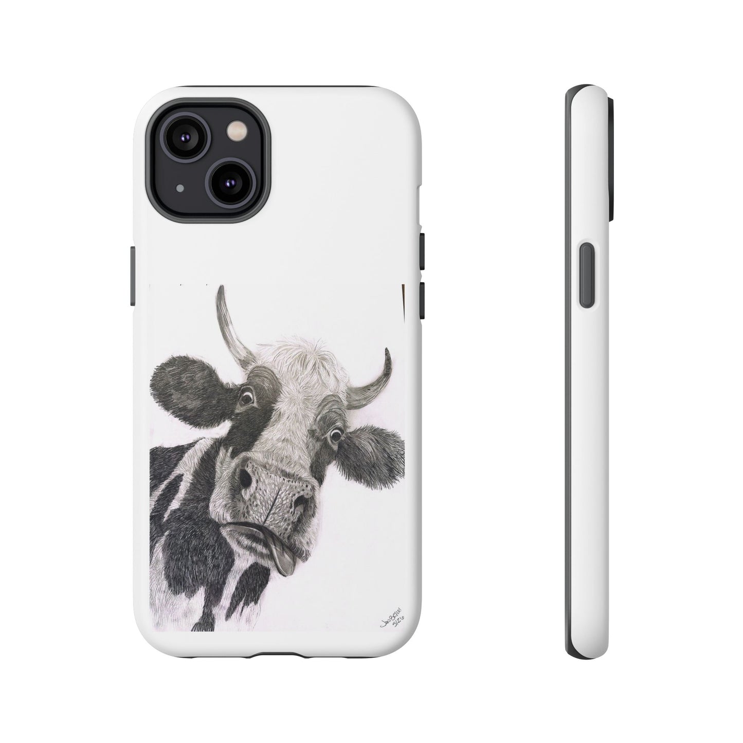Cow Sketch Tough Phone Case — Protective iPhone Cover with Whimsical Cow Illustration