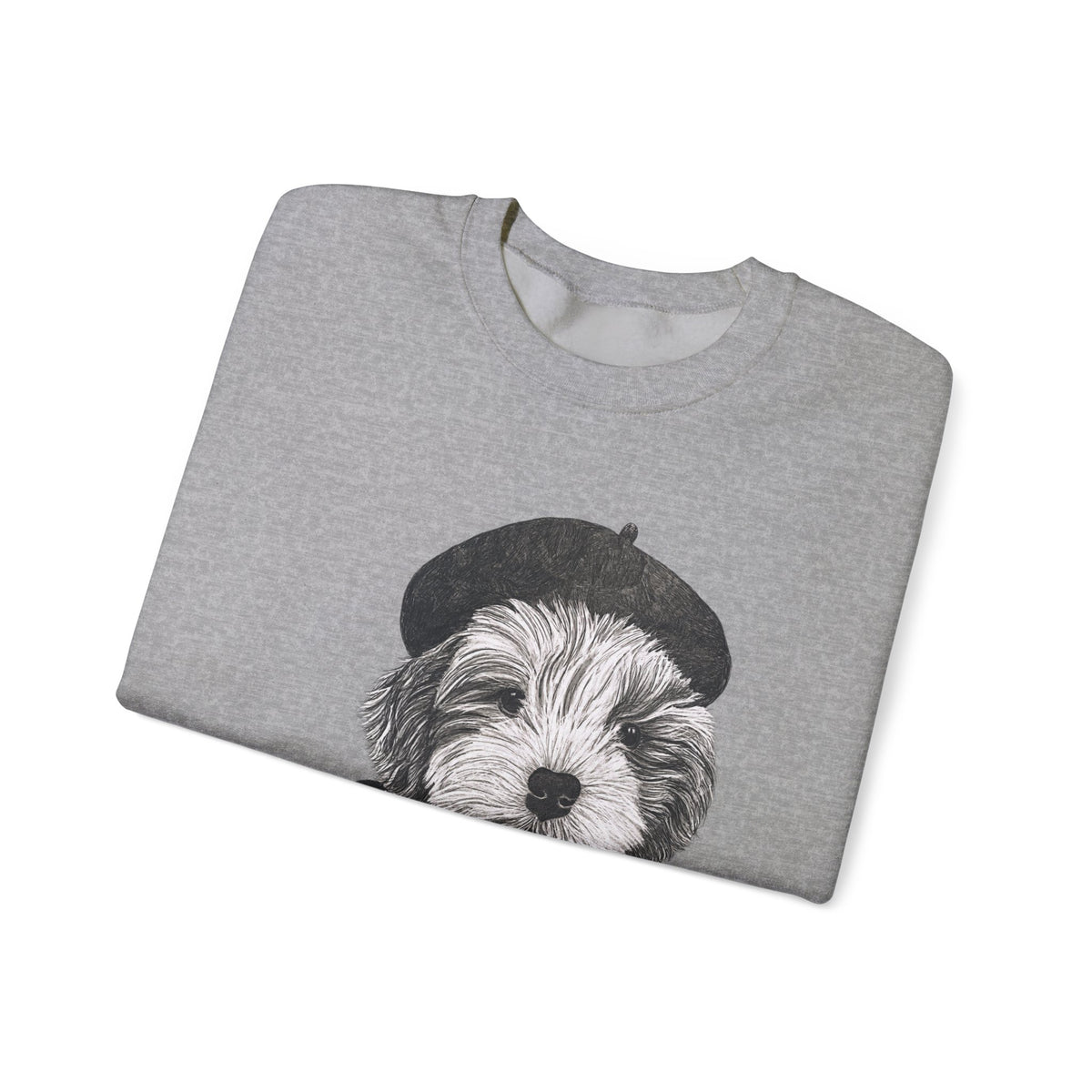 French Pup Pierre Coffee Sweatshirt — Cute Puppy in Beret Graphic Crewneck