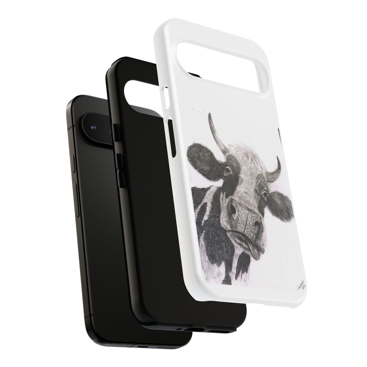 Cow Sketch Tough Phone Case — Protective iPhone Cover with Whimsical Cow Illustration