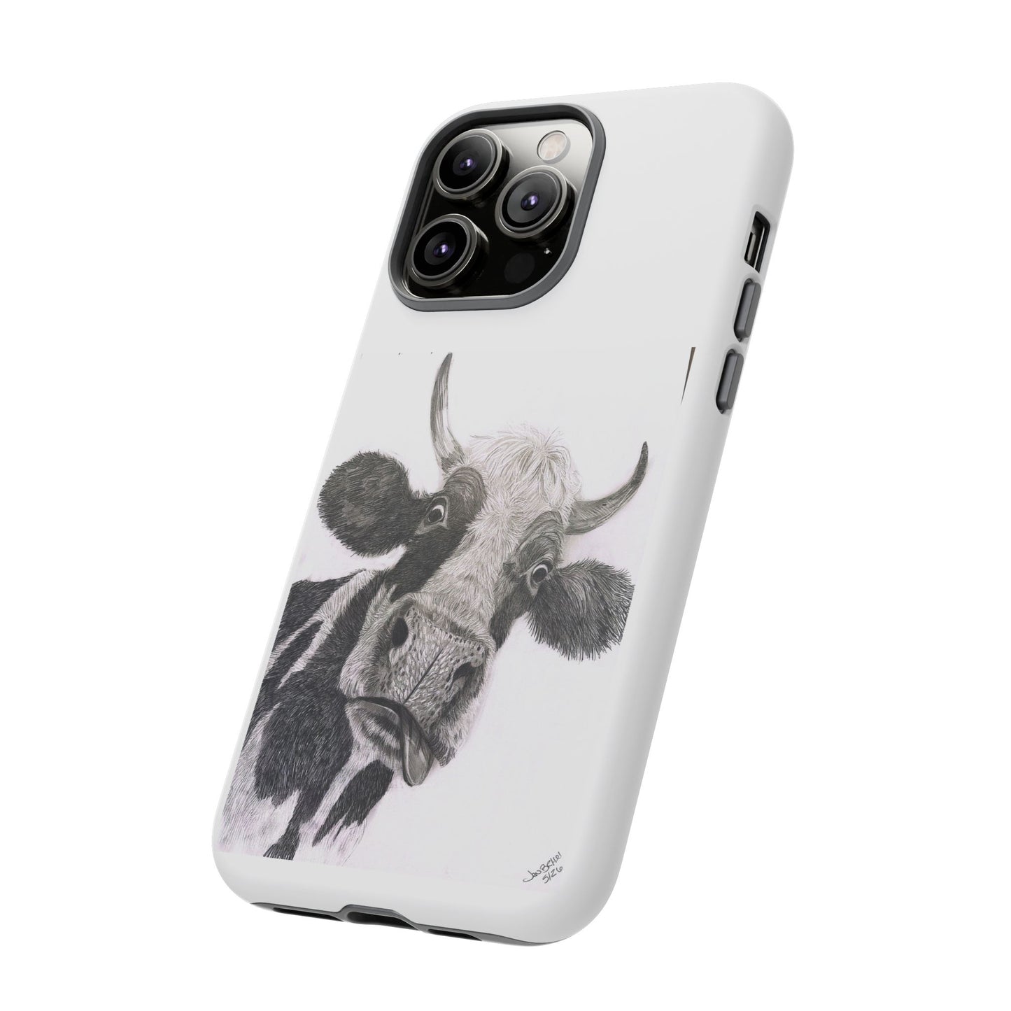 Cow Sketch Tough Phone Case — Protective iPhone Cover with Whimsical Cow Illustration