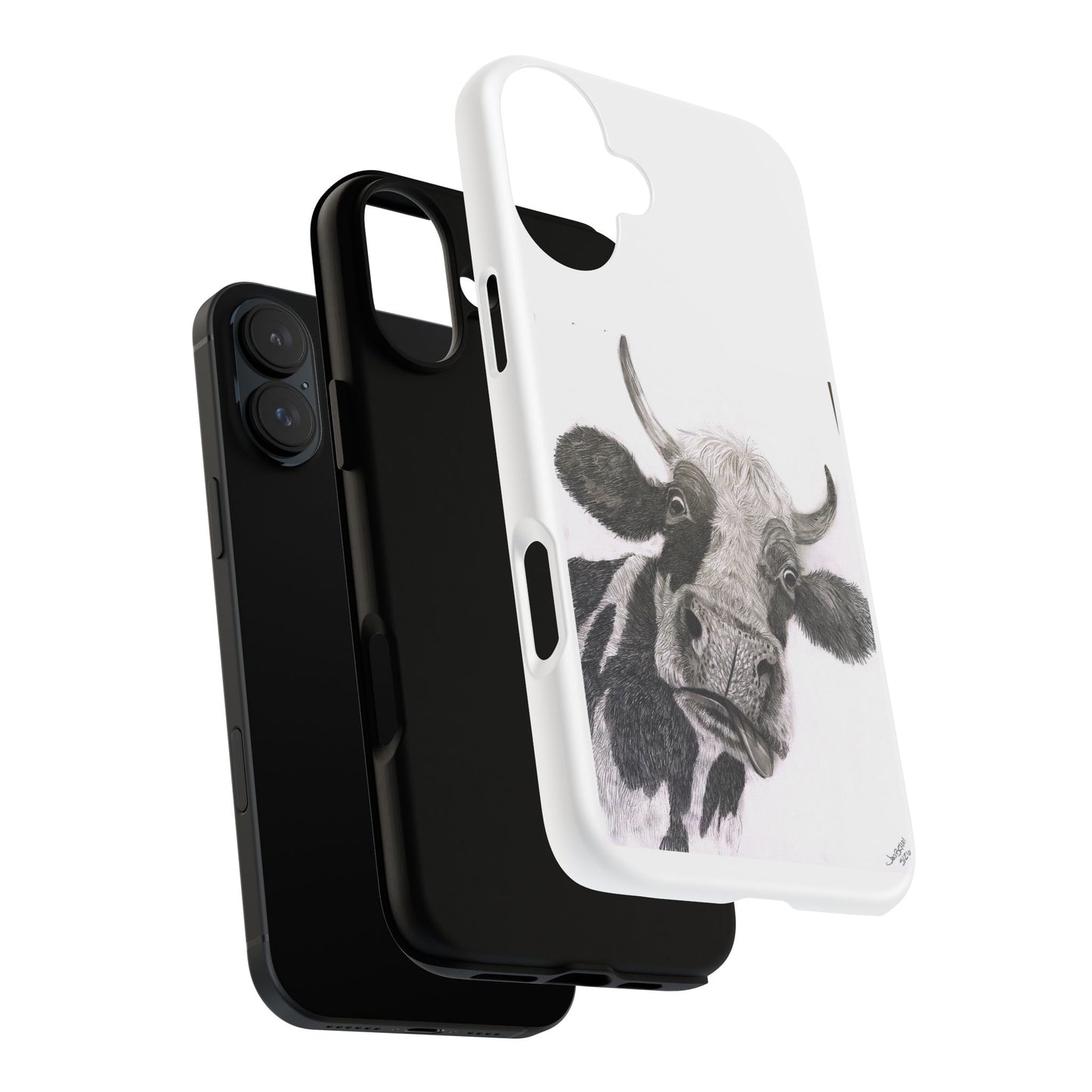 Cow Sketch Tough Phone Case — Protective iPhone Cover with Whimsical Cow Illustration
