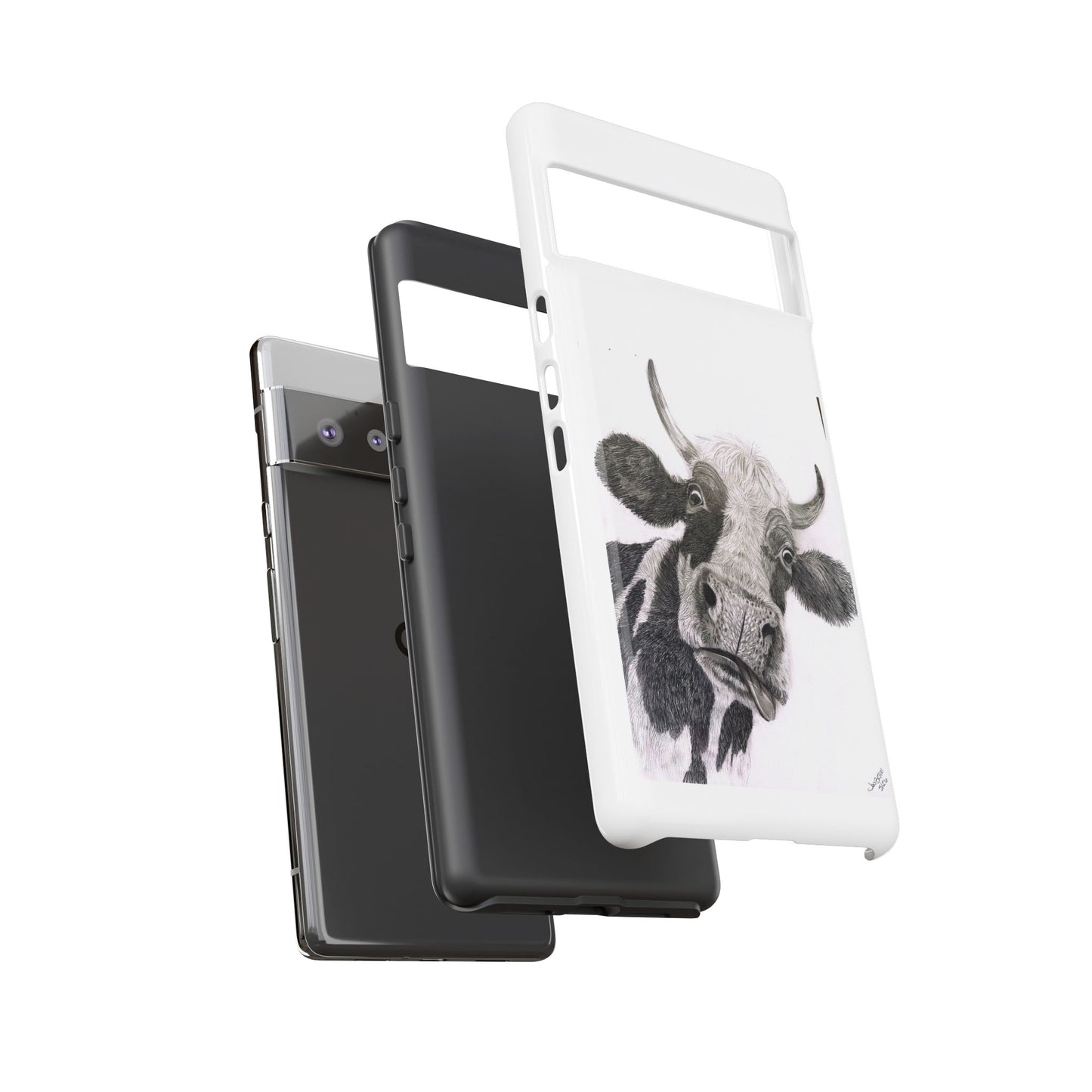Cow Sketch Tough Phone Case — Protective iPhone Cover with Whimsical Cow Illustration