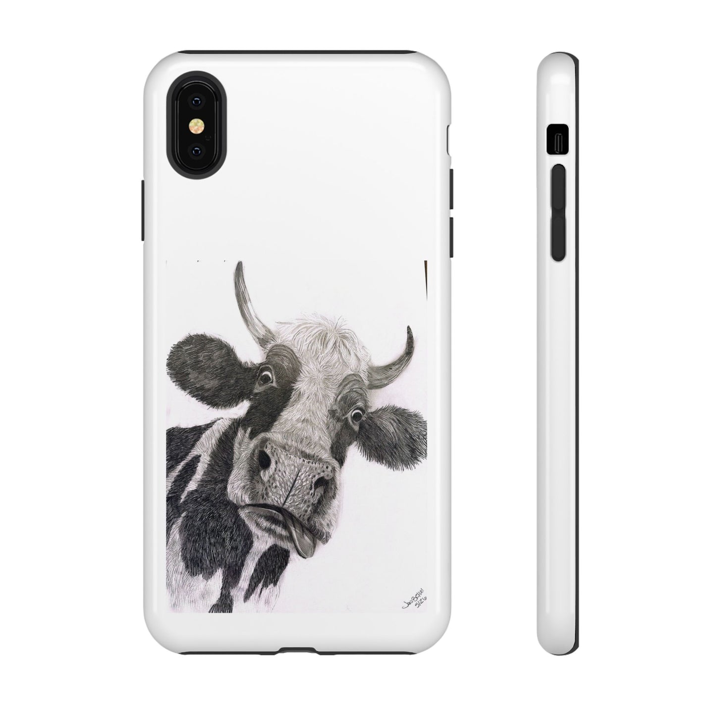 Cow Sketch Tough Phone Case — Protective iPhone Cover with Whimsical Cow Illustration