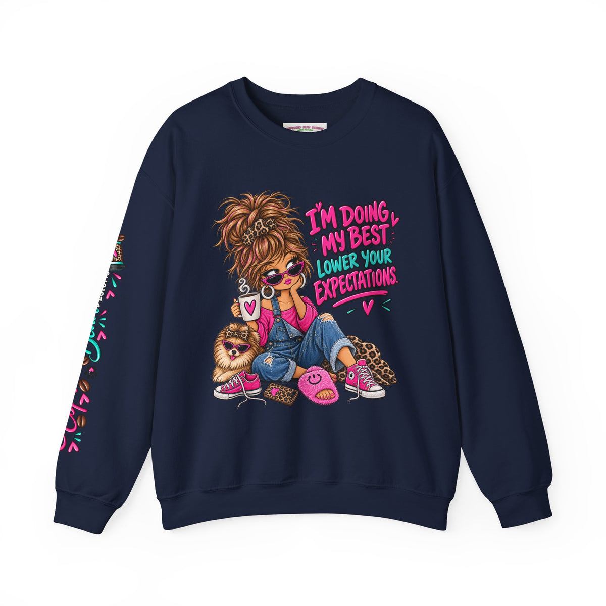 I'm Doing My Best Crewneck Sweatshirt — Cute Girl & Puppy Graphic