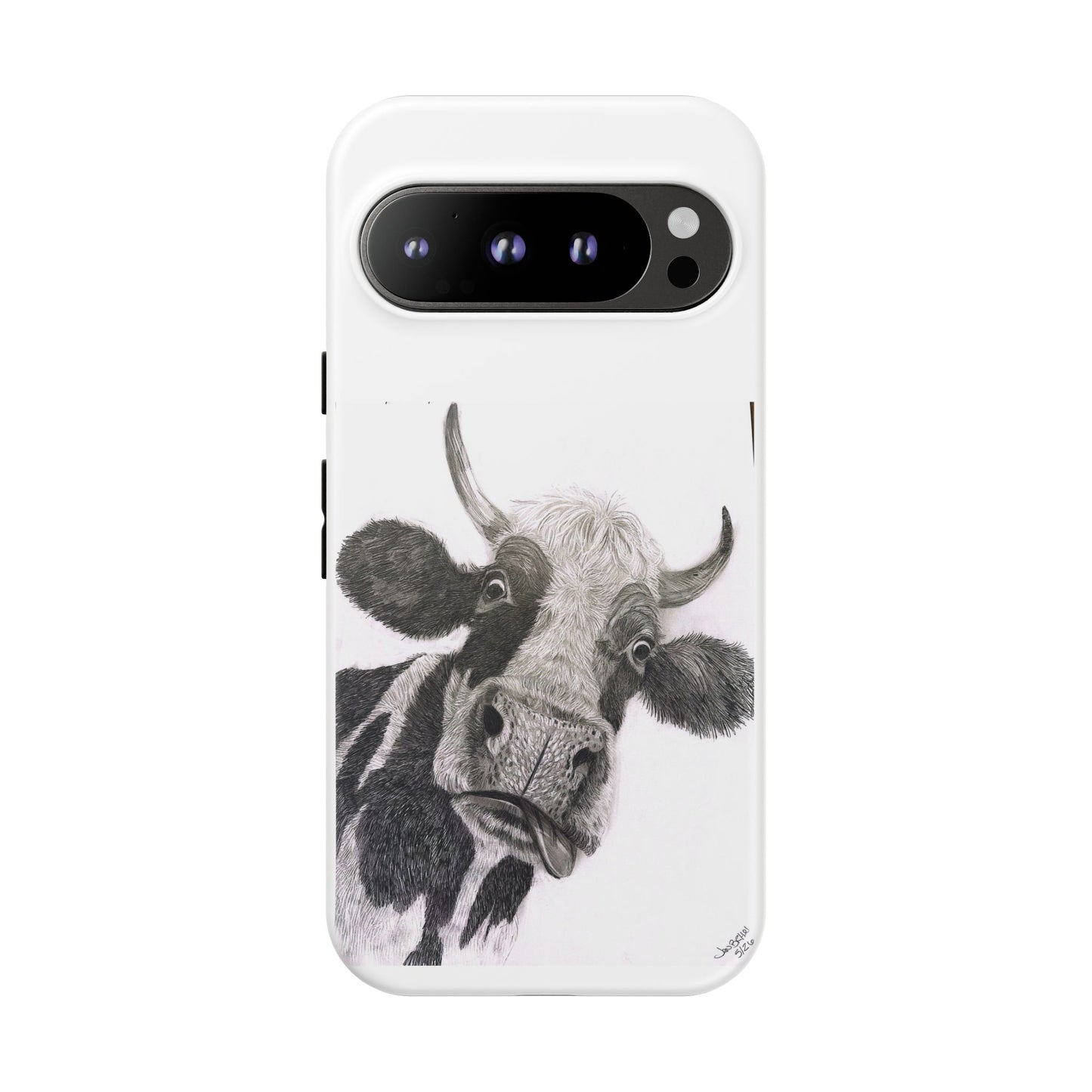 Cow Sketch Tough Phone Case — Protective iPhone Cover with Whimsical Cow Illustration