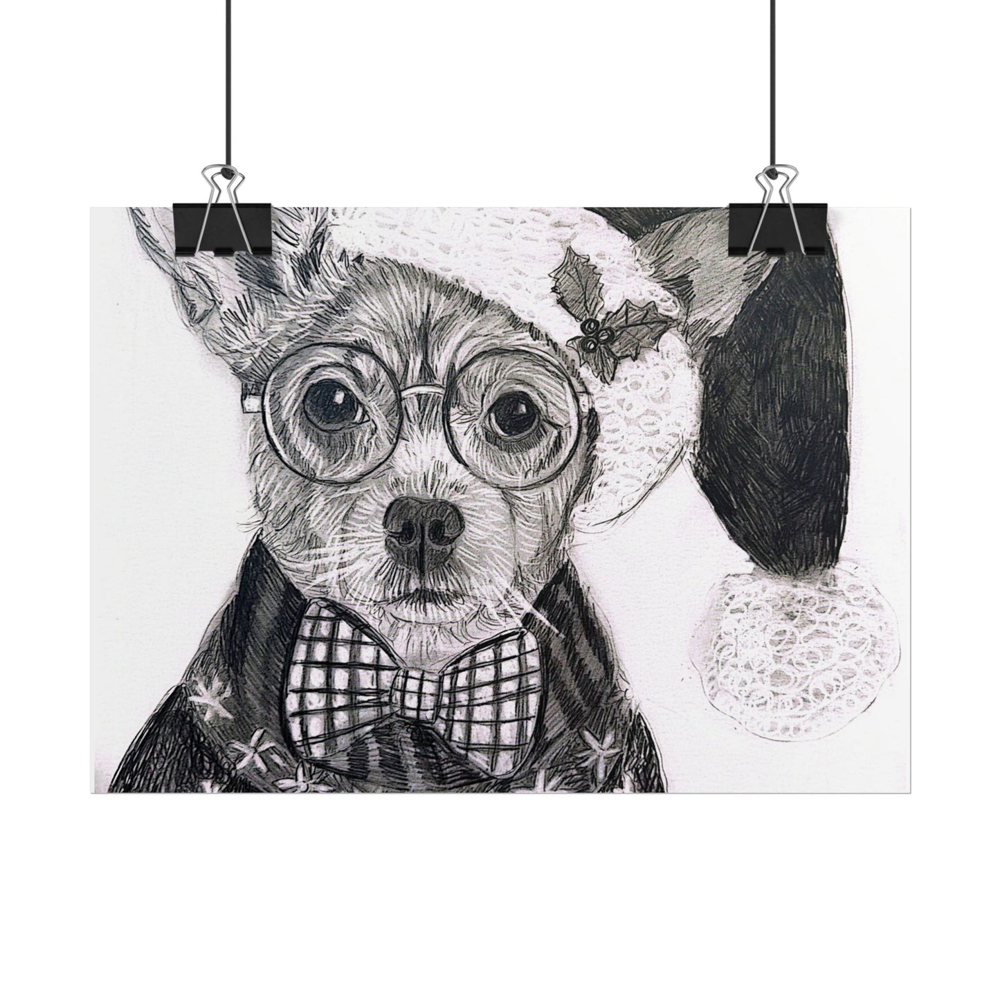 Brutus in Santa Hat Rolled Poster — Holiday Dog Art Print
