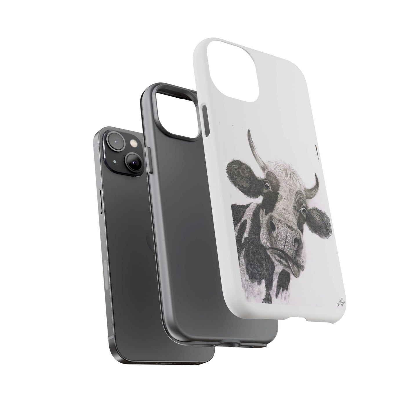 Cow Sketch Tough Phone Case — Protective iPhone Cover with Whimsical Cow Illustration