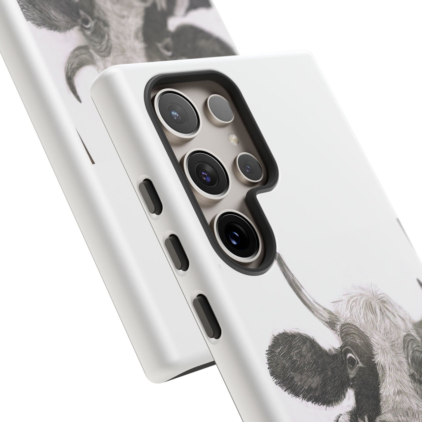 Cow Sketch Tough Phone Case — Protective iPhone Cover with Whimsical Cow Illustration