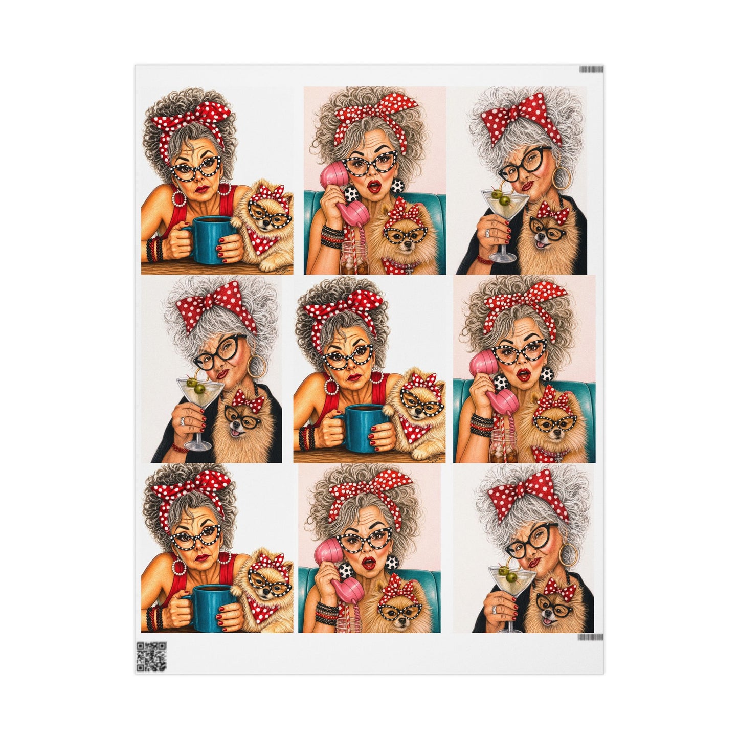 Wrapping Paper Perky Pearl and Latte — Retro Glam Portrait Pattern Gift Wrap