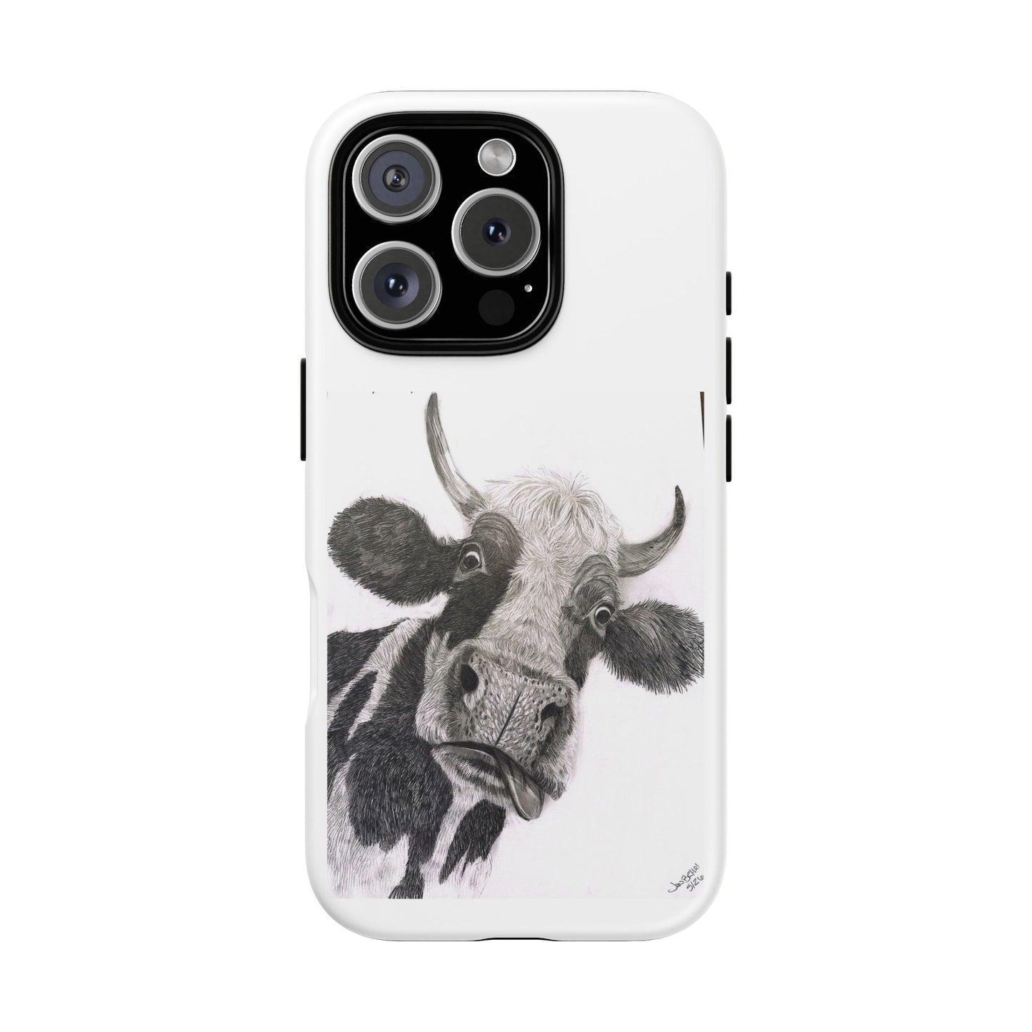 Cow Sketch Tough Phone Case — Protective iPhone Cover with Whimsical Cow Illustration