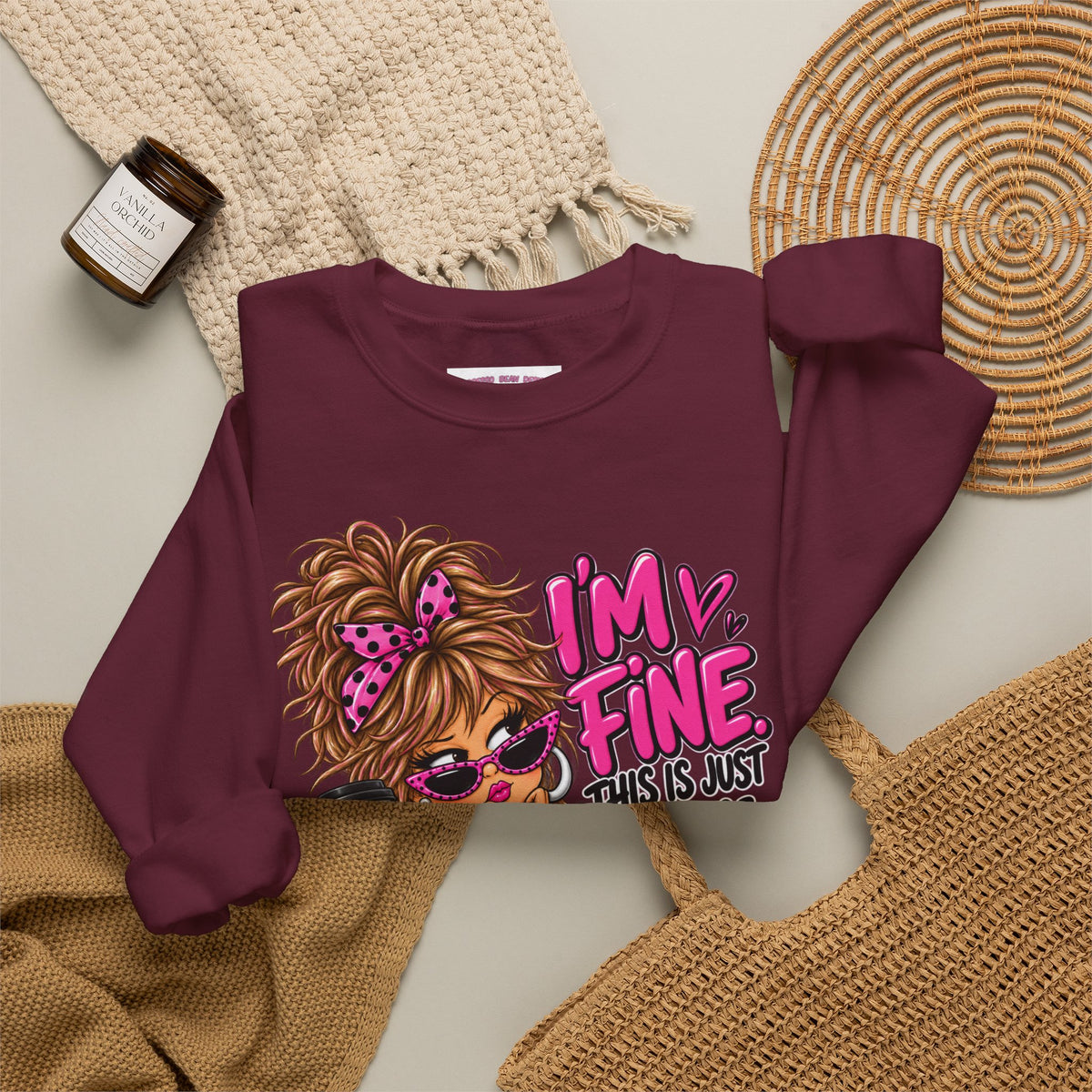 I'm Fine Graphic Sweatshirt — 'This Is Just My Face' Cozy Crewneck