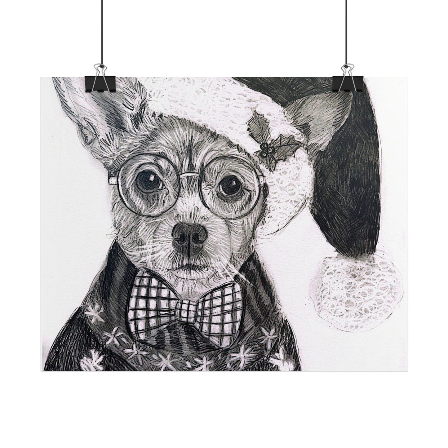 Brutus in Santa Hat Rolled Poster — Holiday Dog Art Print