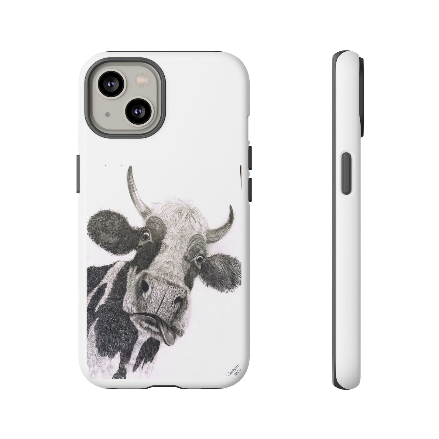 Cow Sketch Tough Phone Case — Protective iPhone Cover with Whimsical Cow Illustration