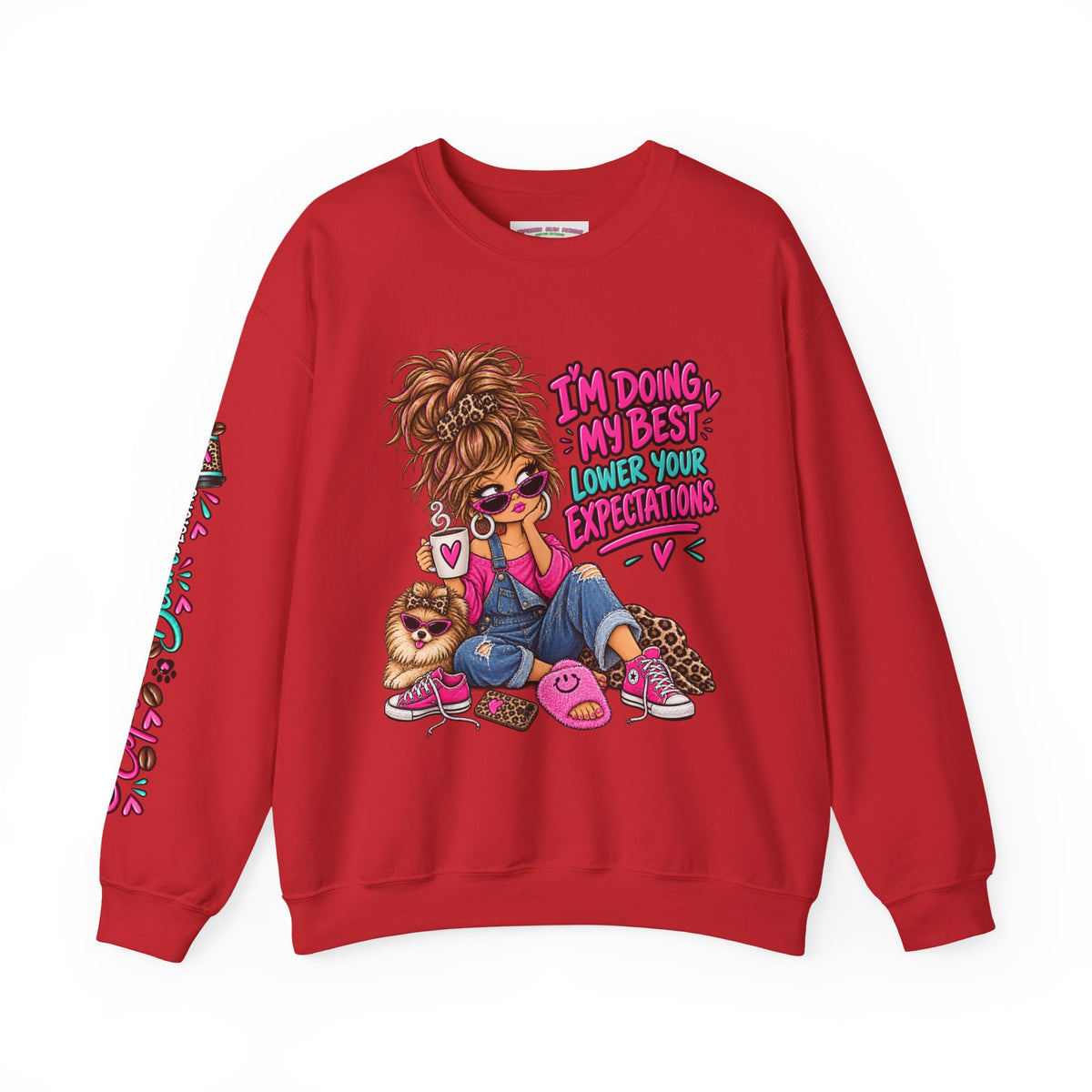 I'm Doing My Best Crewneck Sweatshirt — Cute Girl & Puppy Graphic