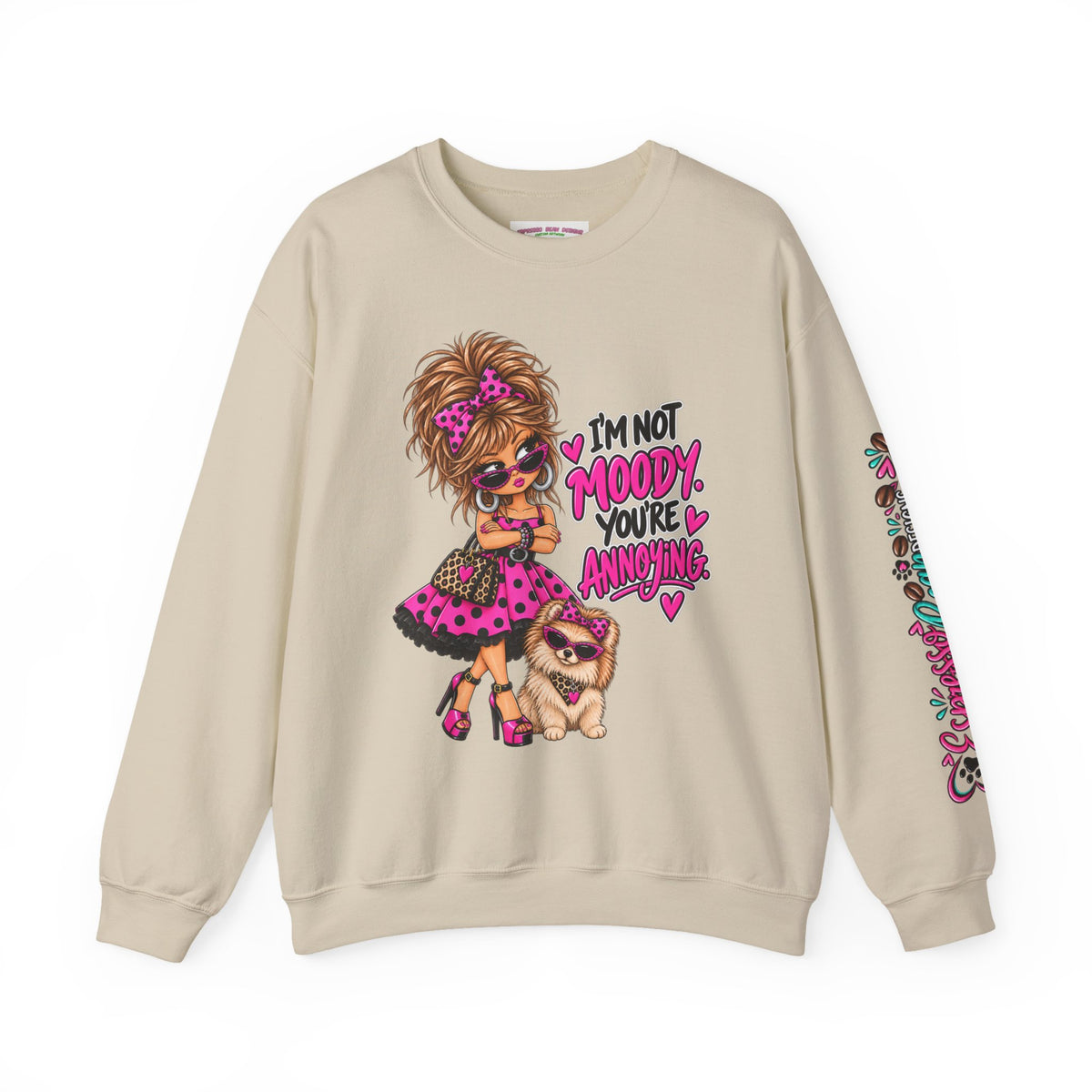 “I’m Not Moody, You’re Annoying” Girl & Pug Graphic Sweatshirt