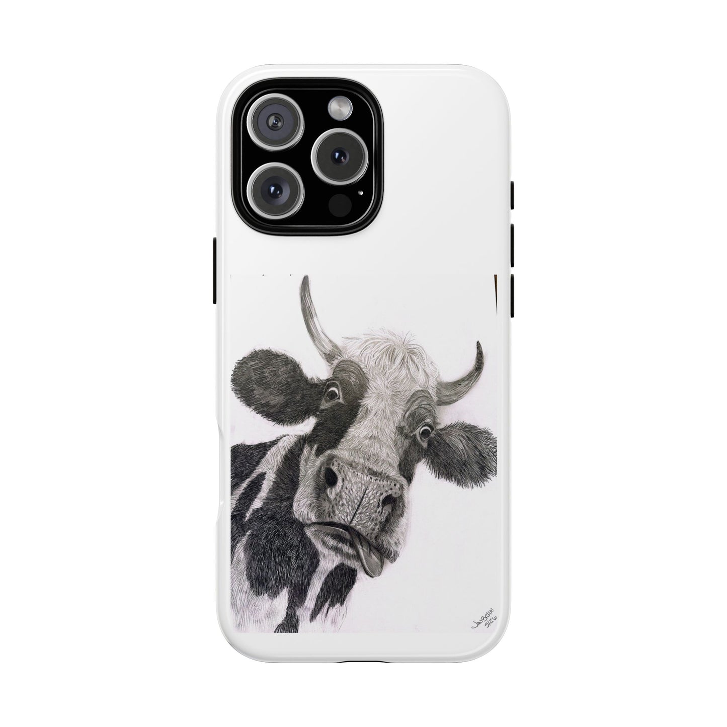 Cow Sketch Tough Phone Case — Protective iPhone Cover with Whimsical Cow Illustration
