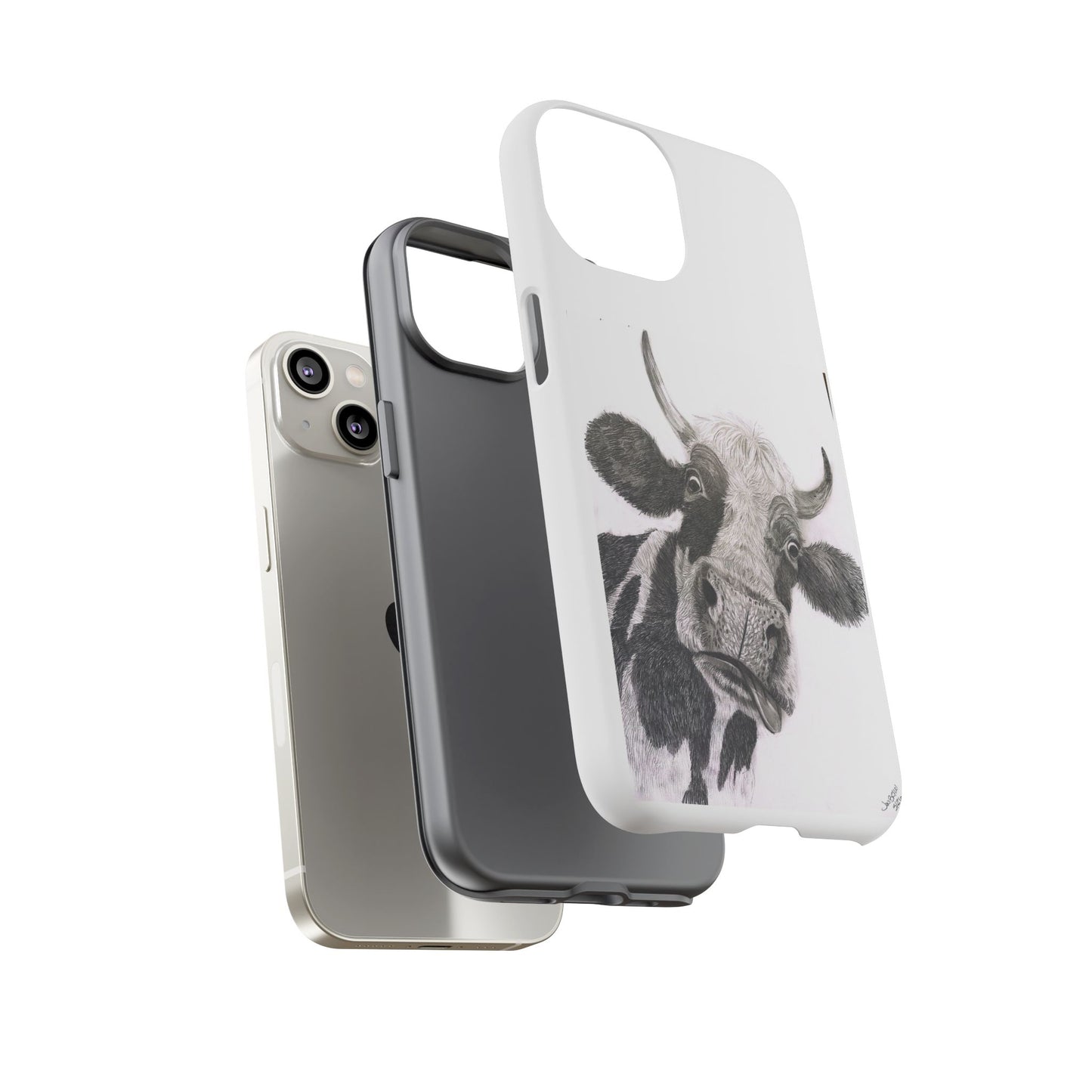 Cow Sketch Tough Phone Case — Protective iPhone Cover with Whimsical Cow Illustration