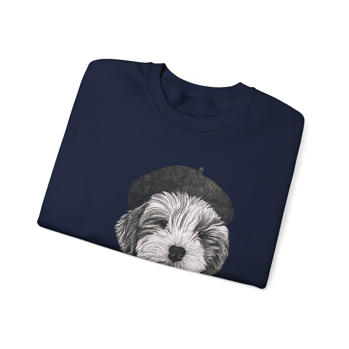 French Pup Pierre Coffee Sweatshirt — Cute Puppy in Beret Graphic Crewneck
