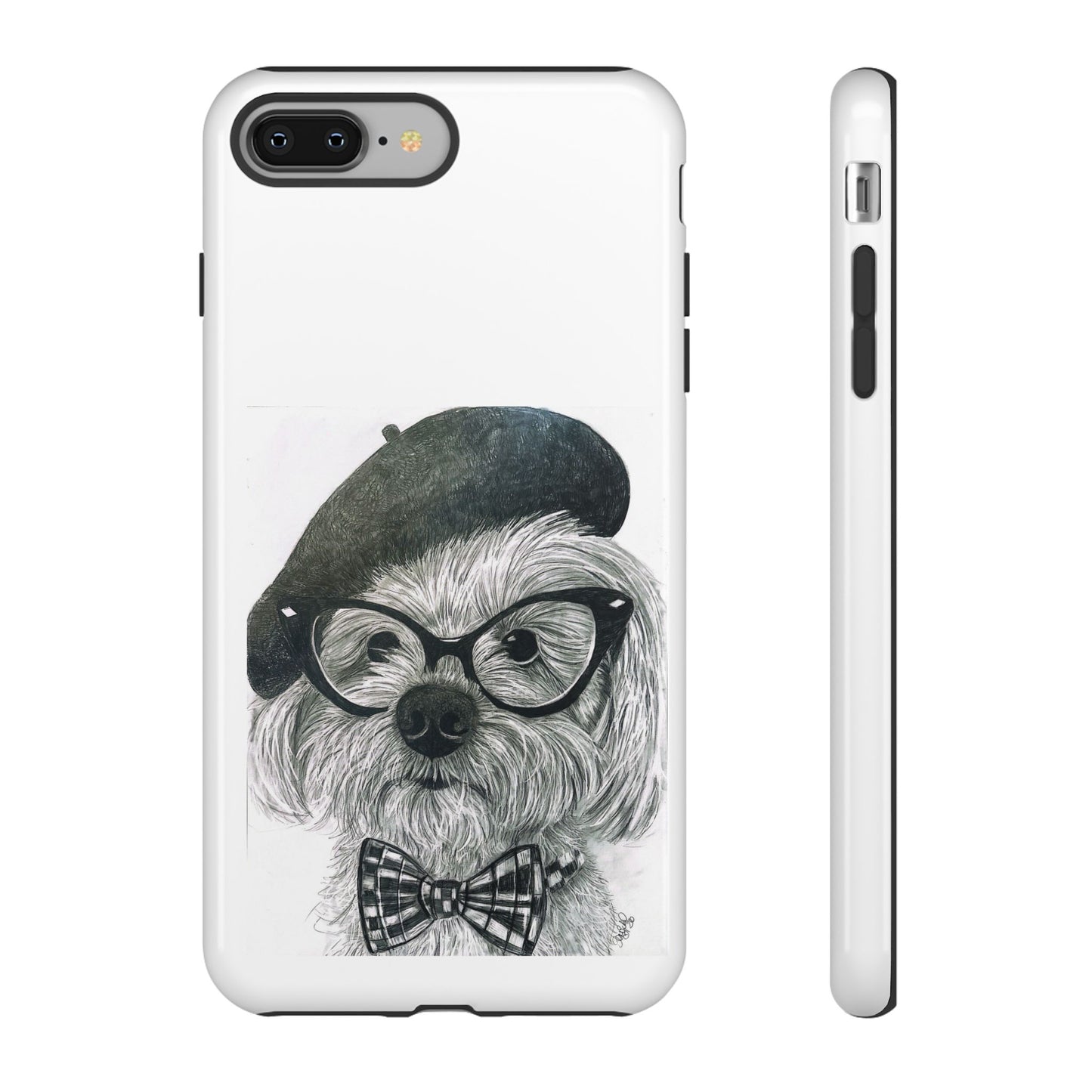 Dog Portrait Phone Case — Dexter with Beret, Glasses & Bow Tie