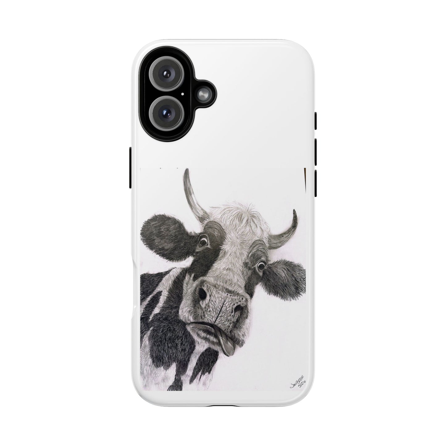 Cow Sketch Tough Phone Case — Protective iPhone Cover with Whimsical Cow Illustration