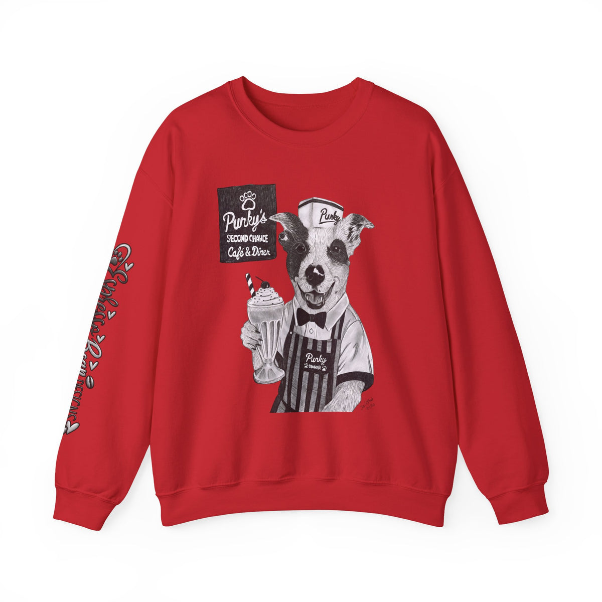 Dog Crewneck Sweatshirt — 'Meet Punky' Rescue Cafe Graphic