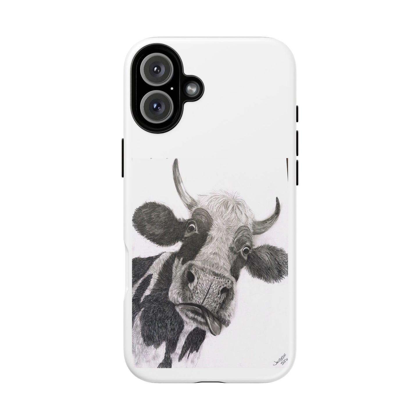 Cow Sketch Tough Phone Case — Protective iPhone Cover with Whimsical Cow Illustration