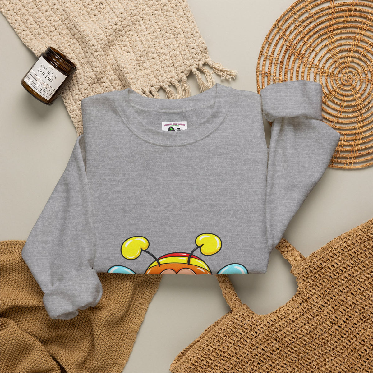 Tired Love bug  Crewneck Sweatshirt — Colorful Rainbow Cute Graphic