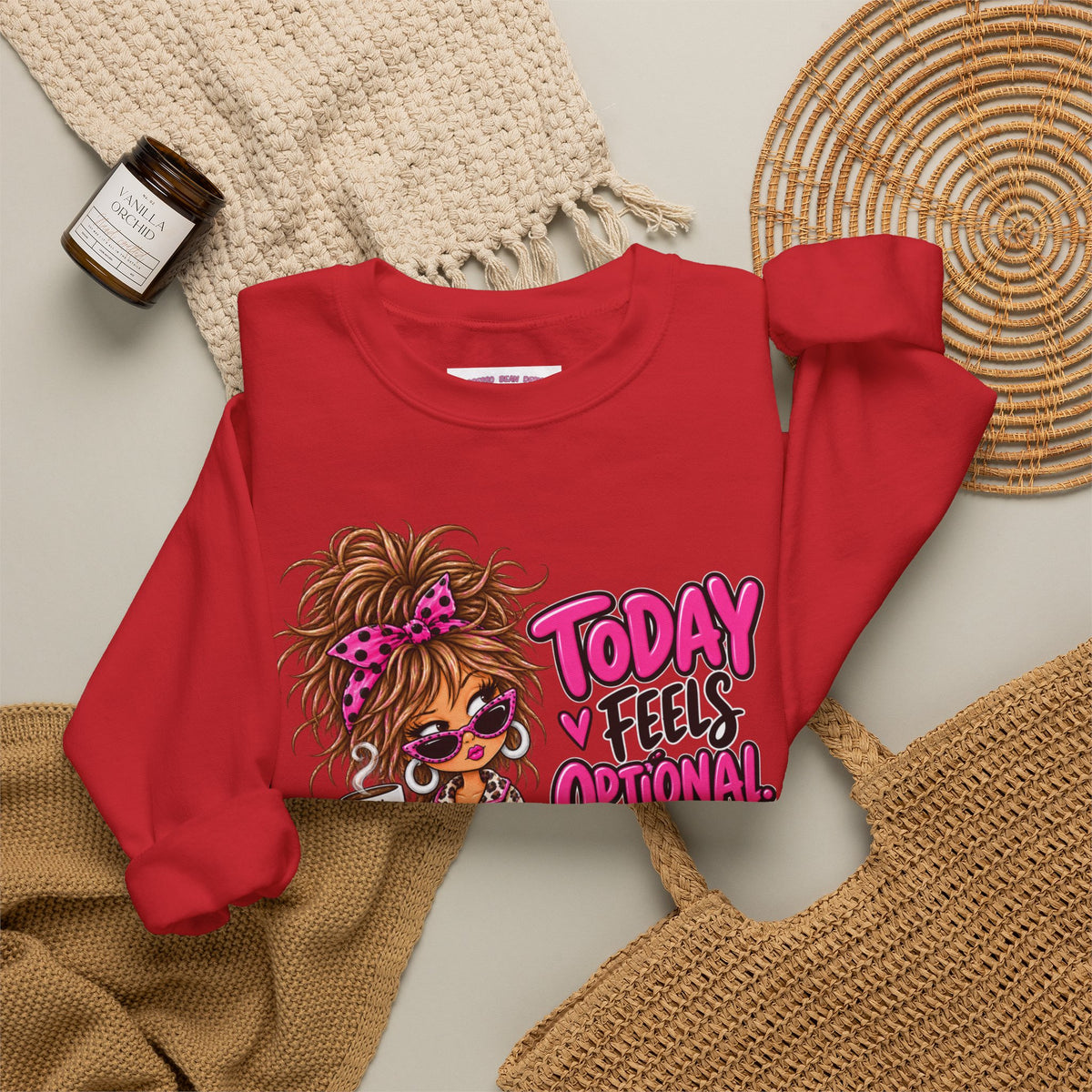 Crewneck Sweatshirt — "Today I Feel Optional" Cute Leopard Girl Graphic