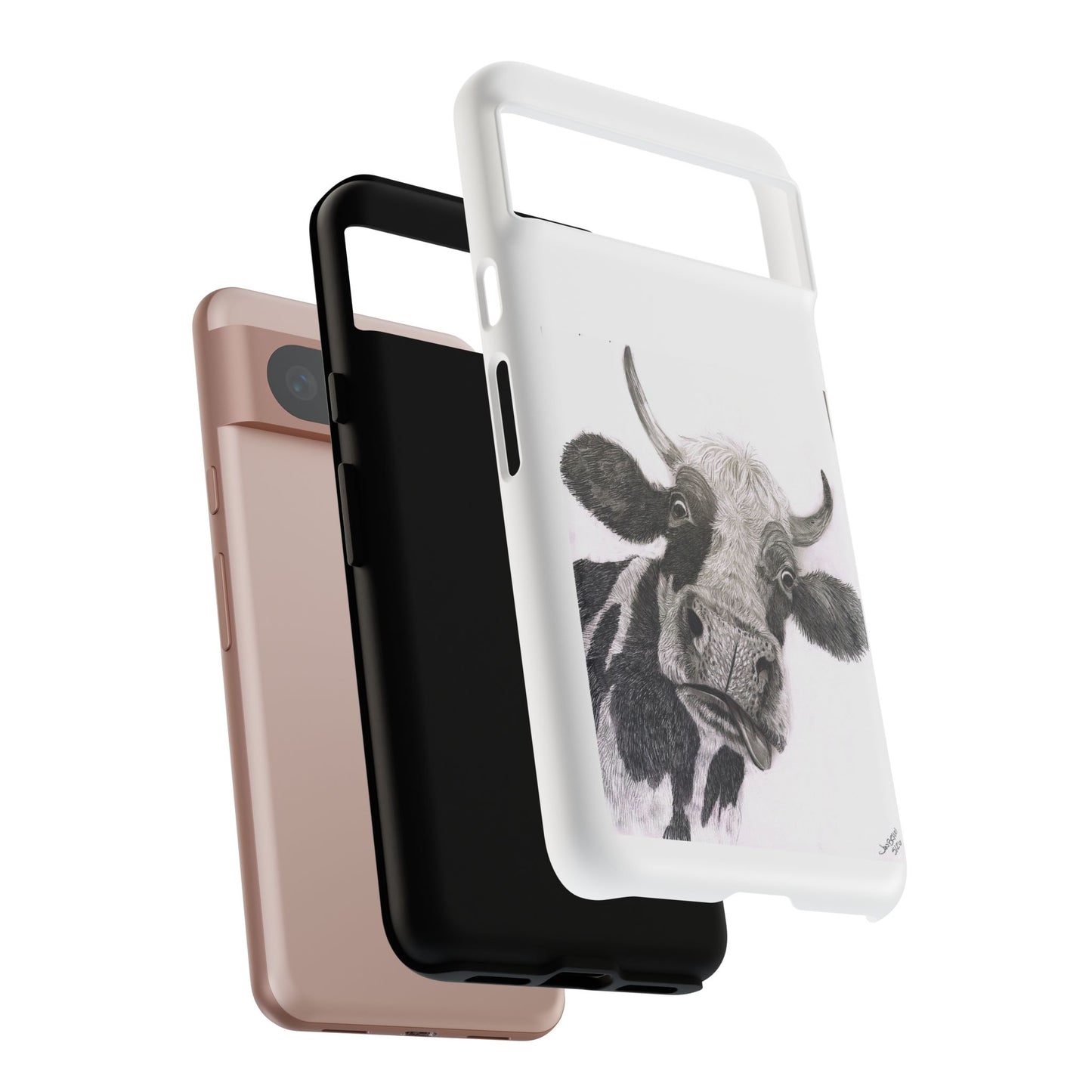 Cow Sketch Tough Phone Case — Protective iPhone Cover with Whimsical Cow Illustration