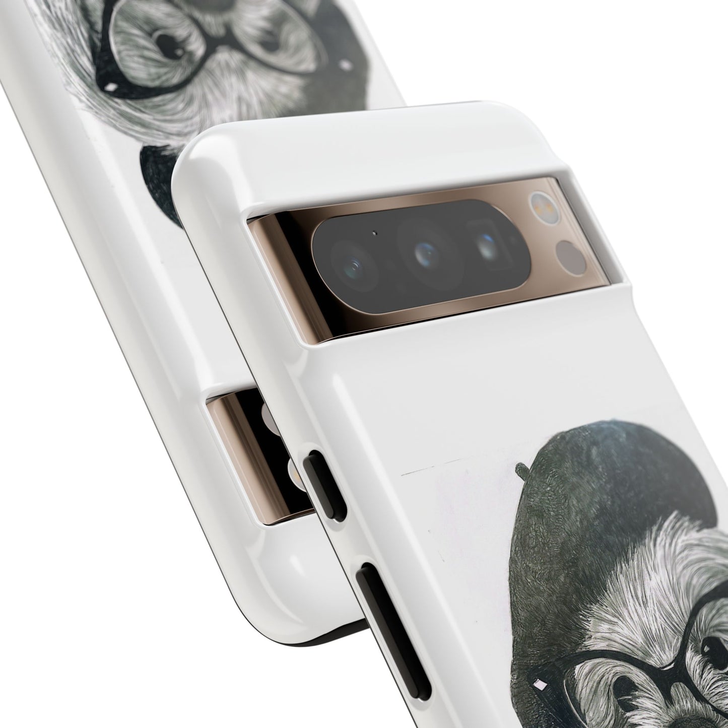 Dog Portrait Phone Case — Dexter with Beret, Glasses & Bow Tie