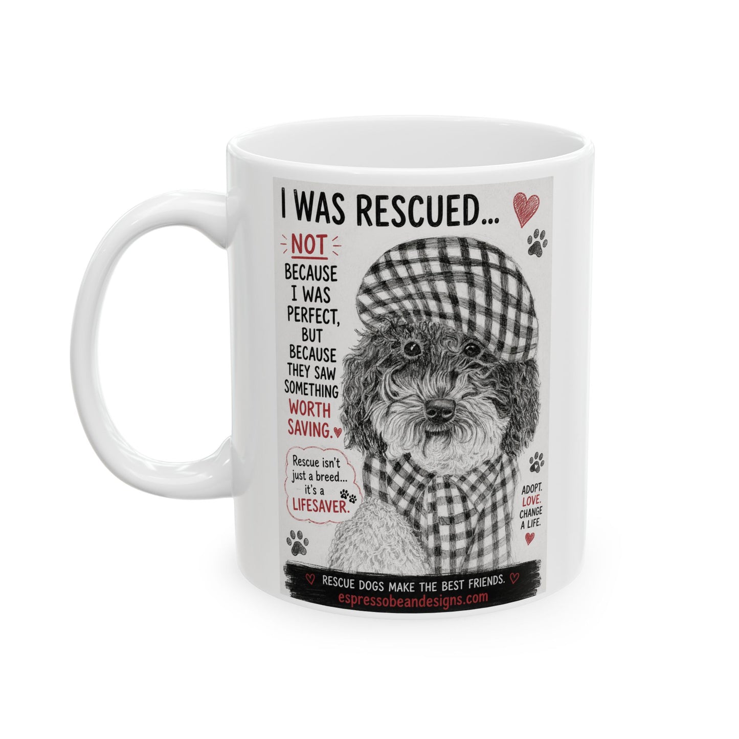 Rescue Dog Lover Mug — “Rescue Is My Favorite Breed” Ceramic Coffee Cup (11oz/15oz)
