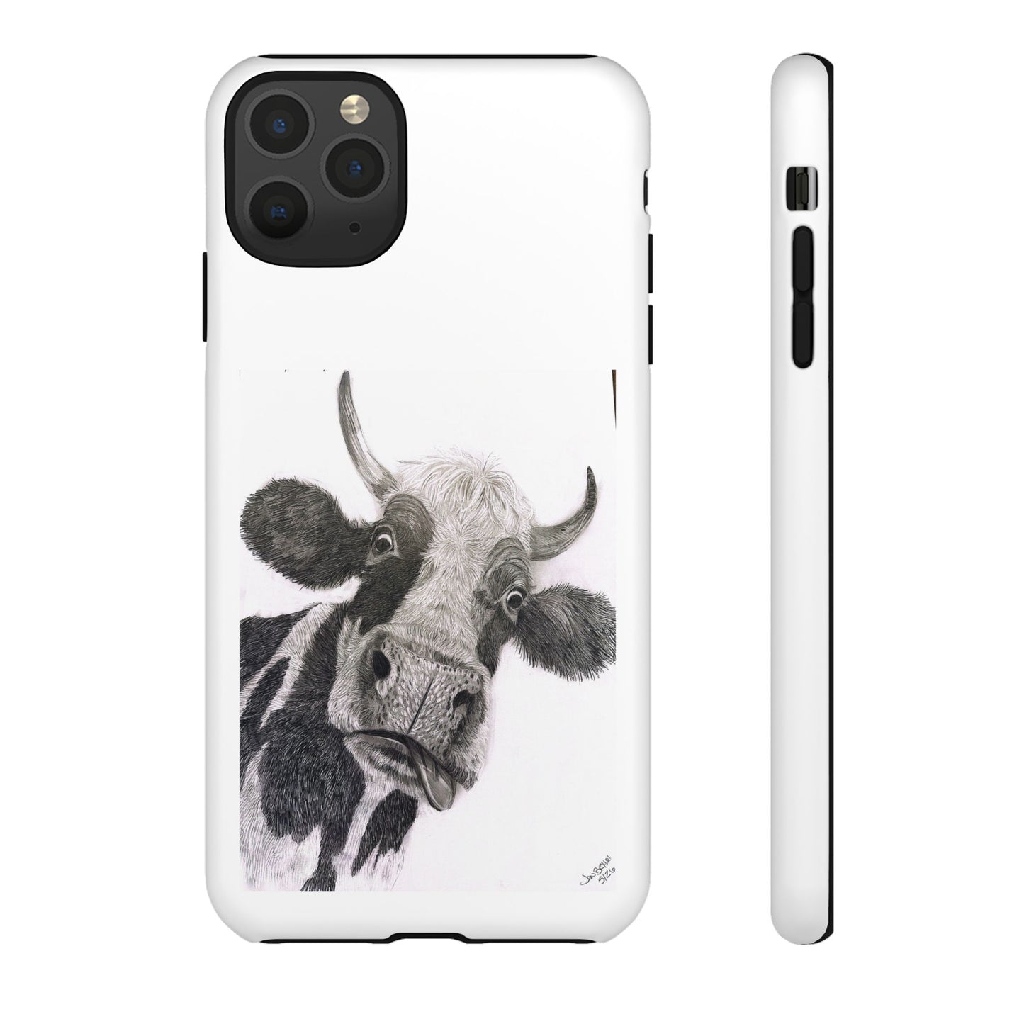 Cow Sketch Tough Phone Case — Protective iPhone Cover with Whimsical Cow Illustration