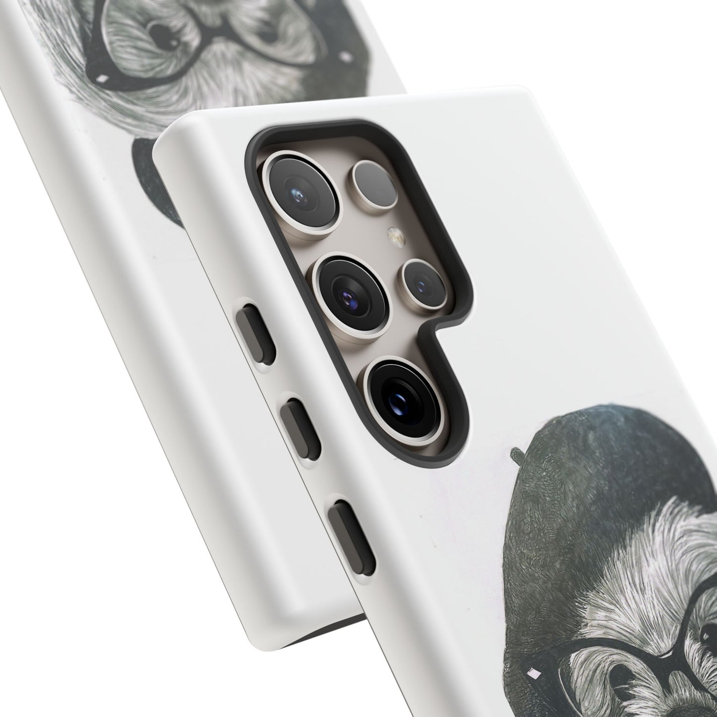 Dog Portrait Phone Case — Dexter with Beret, Glasses & Bow Tie