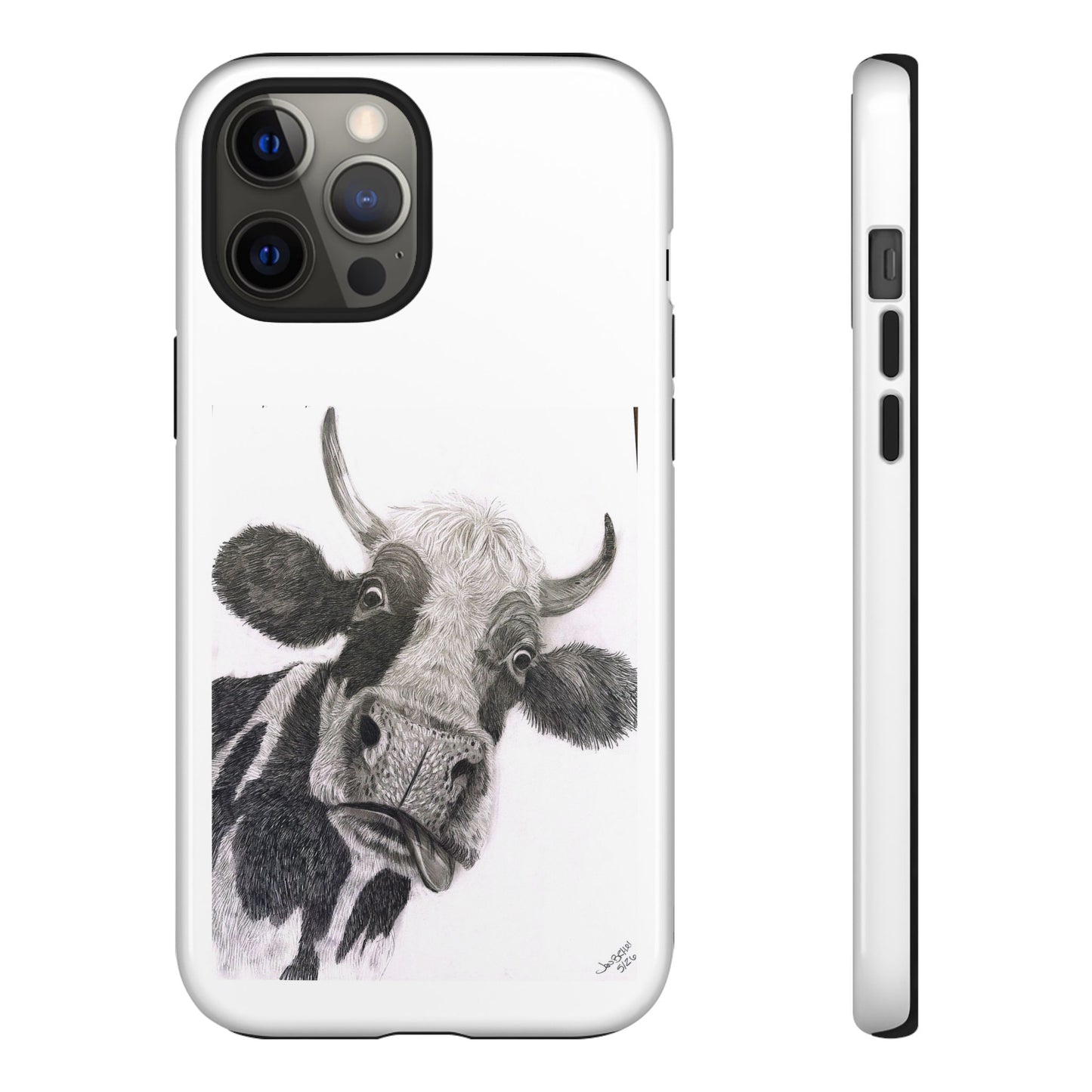 Cow Sketch Tough Phone Case — Protective iPhone Cover with Whimsical Cow Illustration