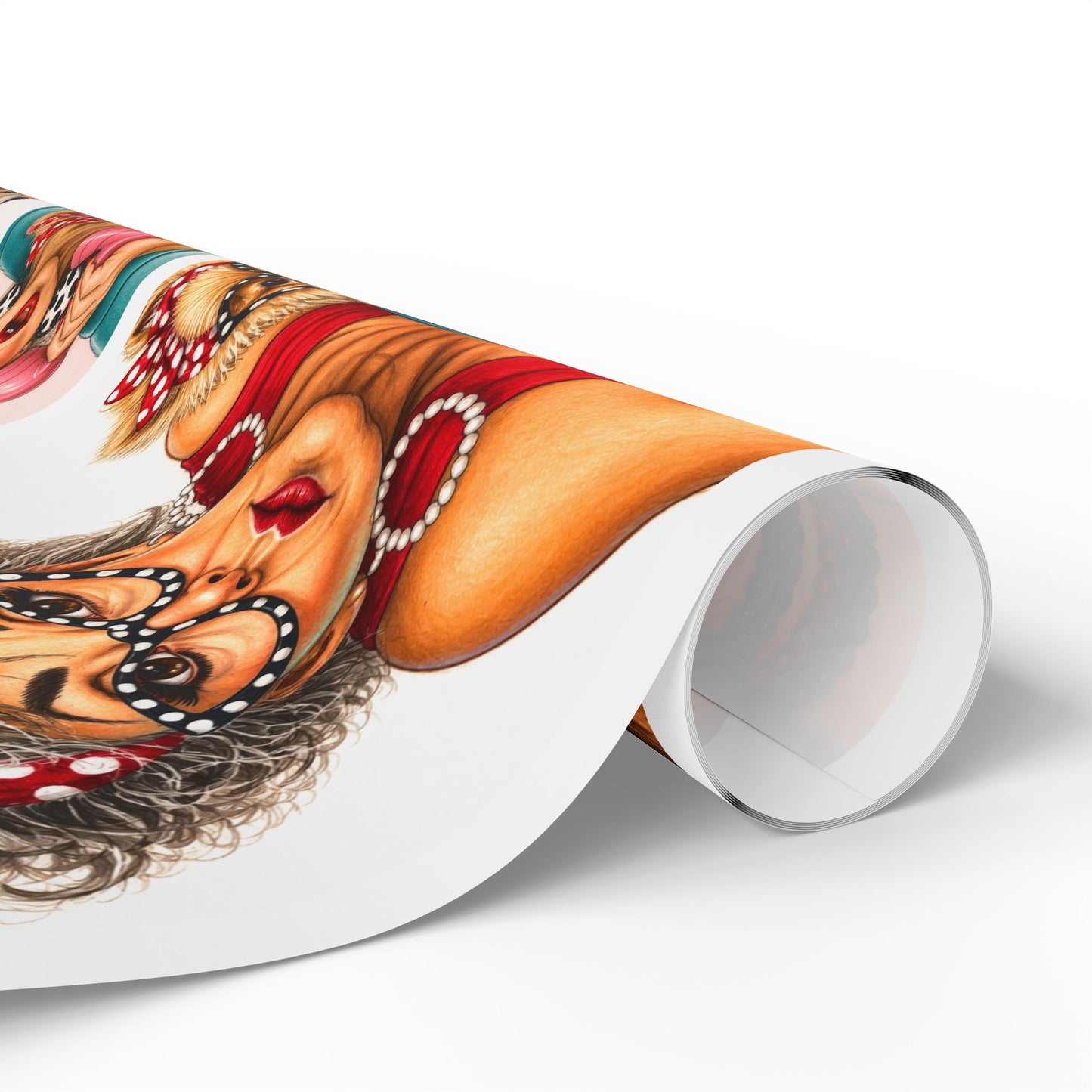 Wrapping Paper Perky Pearl and Latte — Retro Glam Portrait Pattern Gift Wrap