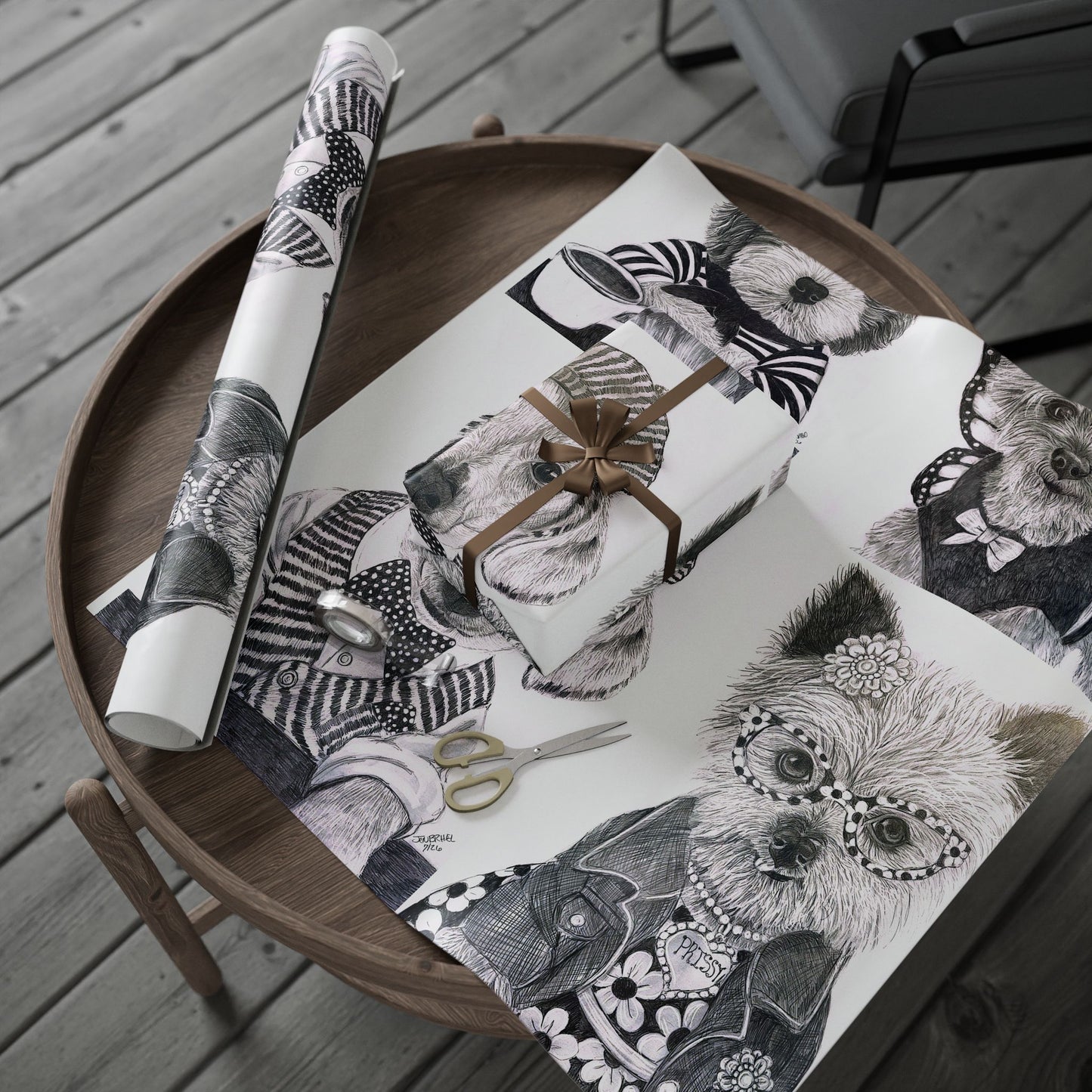 Sophia’s Gracie Wrapping paper Wrapping Paper — Black & White Pet Gift Wrap Roll