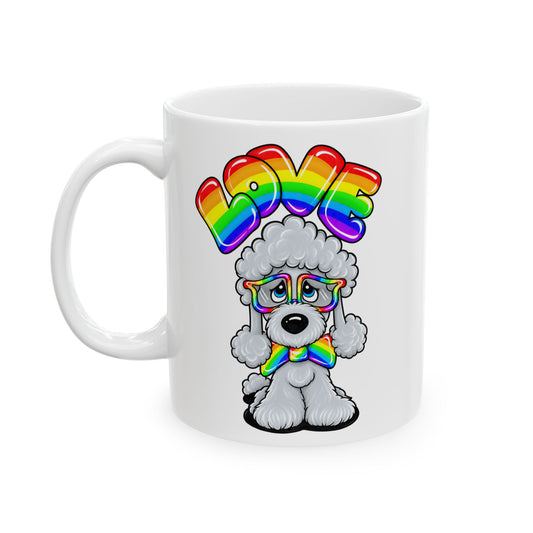 Grey poodle Ceramic Mug — Rainbow Heart Llama Coffee Cup (11oz, 15oz)