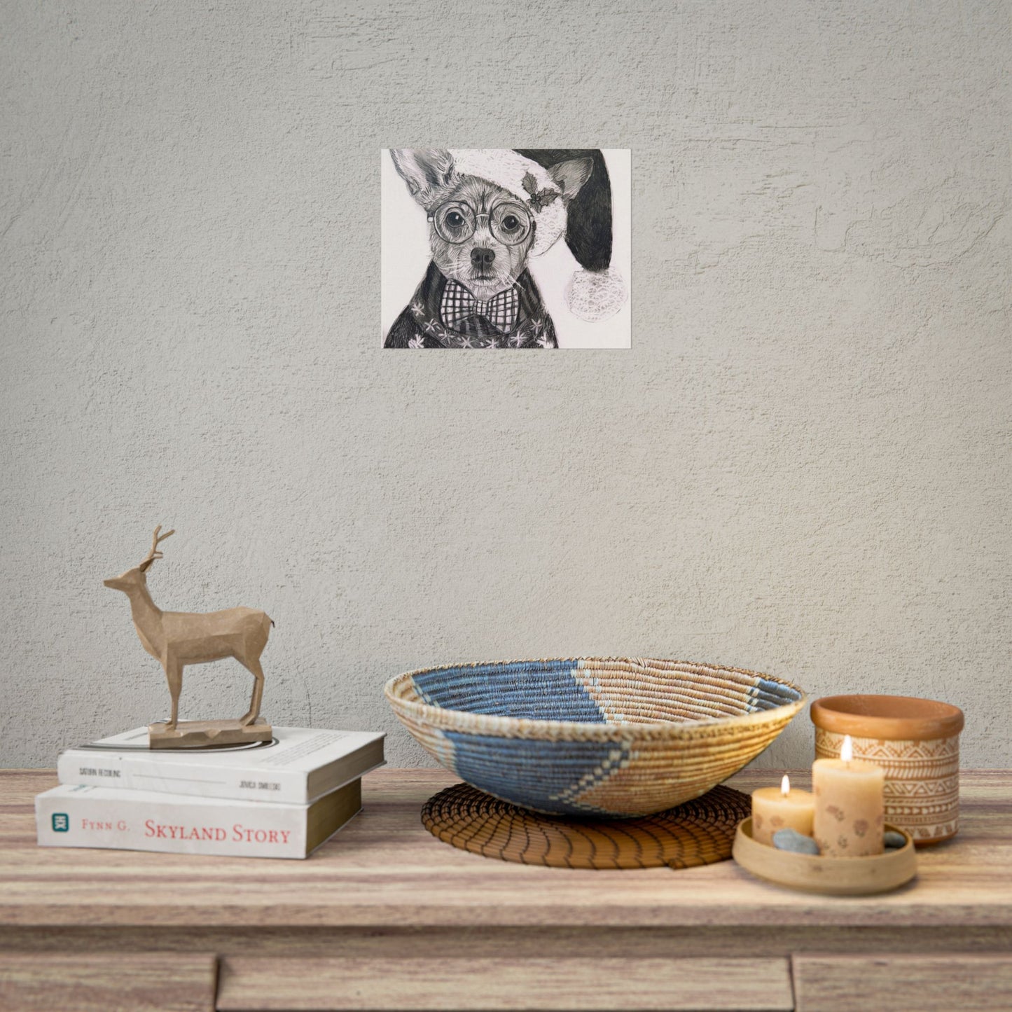 Brutus in Santa Hat Rolled Poster — Holiday Dog Art Print
